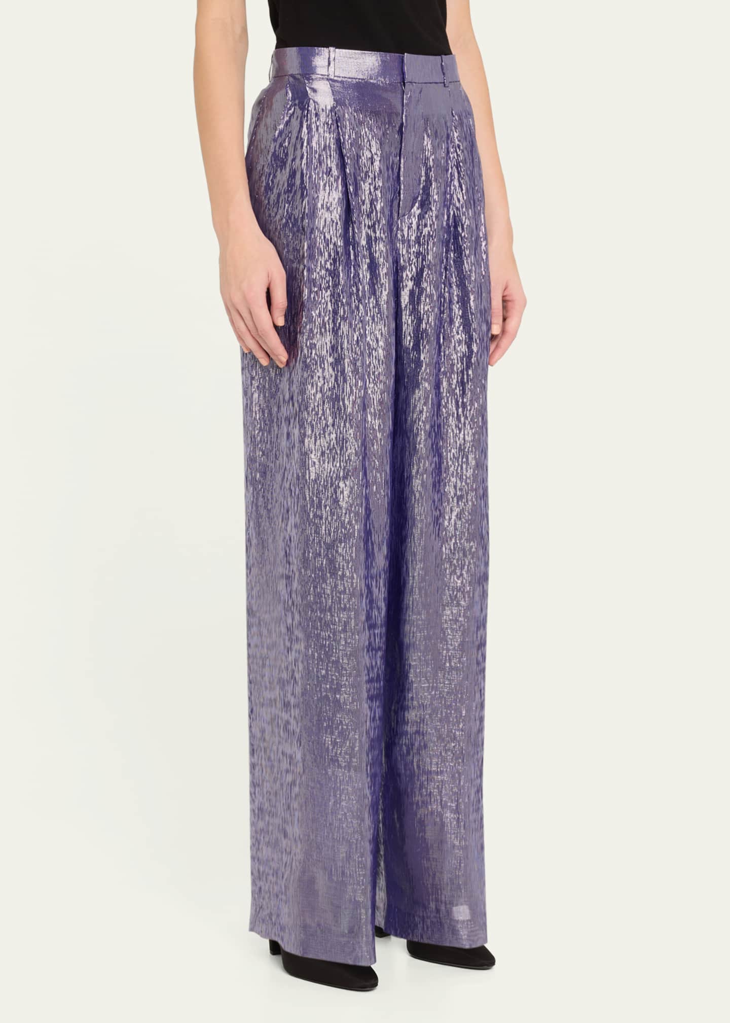INDRESS Metallic Voile Pleated Wide Leg Pants Image 4 of 5