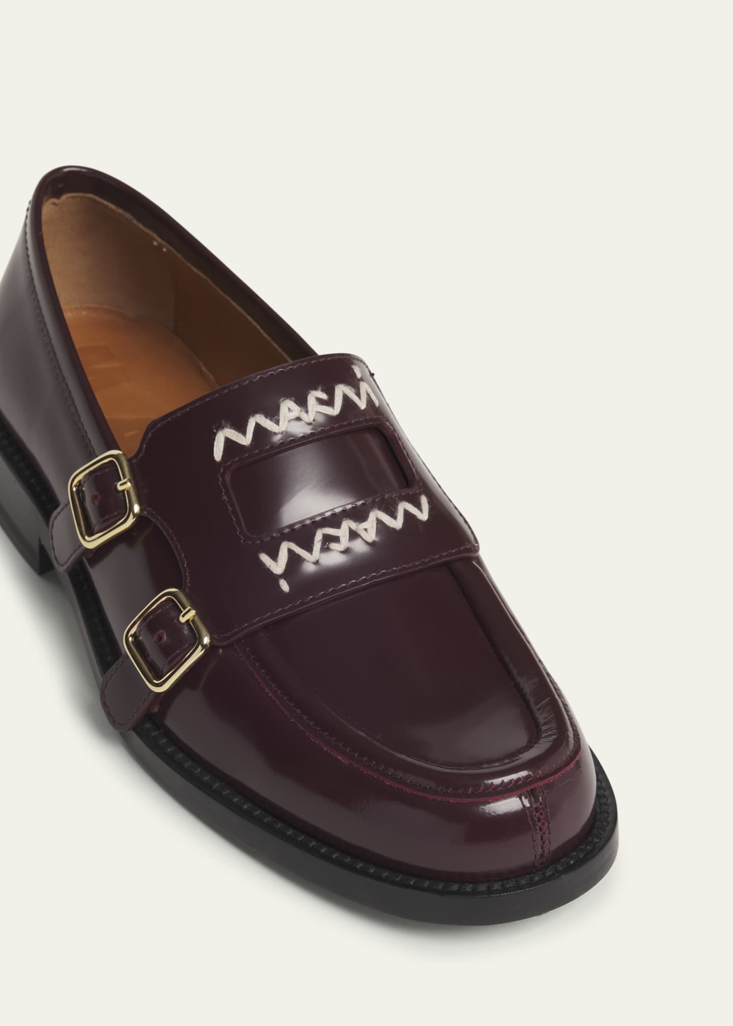 Marni Logo Dual Monk-Strap Leather Loafers Image 3 of 3