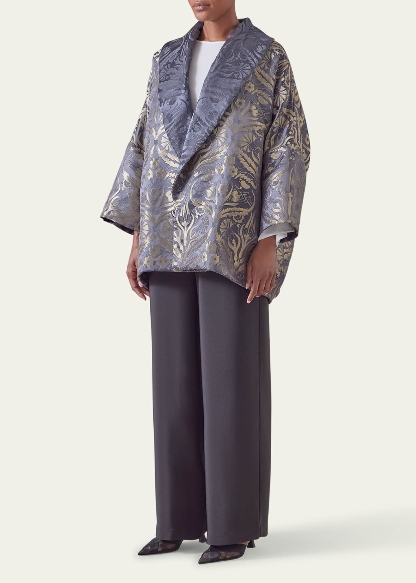Eskandar Sloped Shoulder Shawl Collar Jacket (Long Length) Image 2 of 5