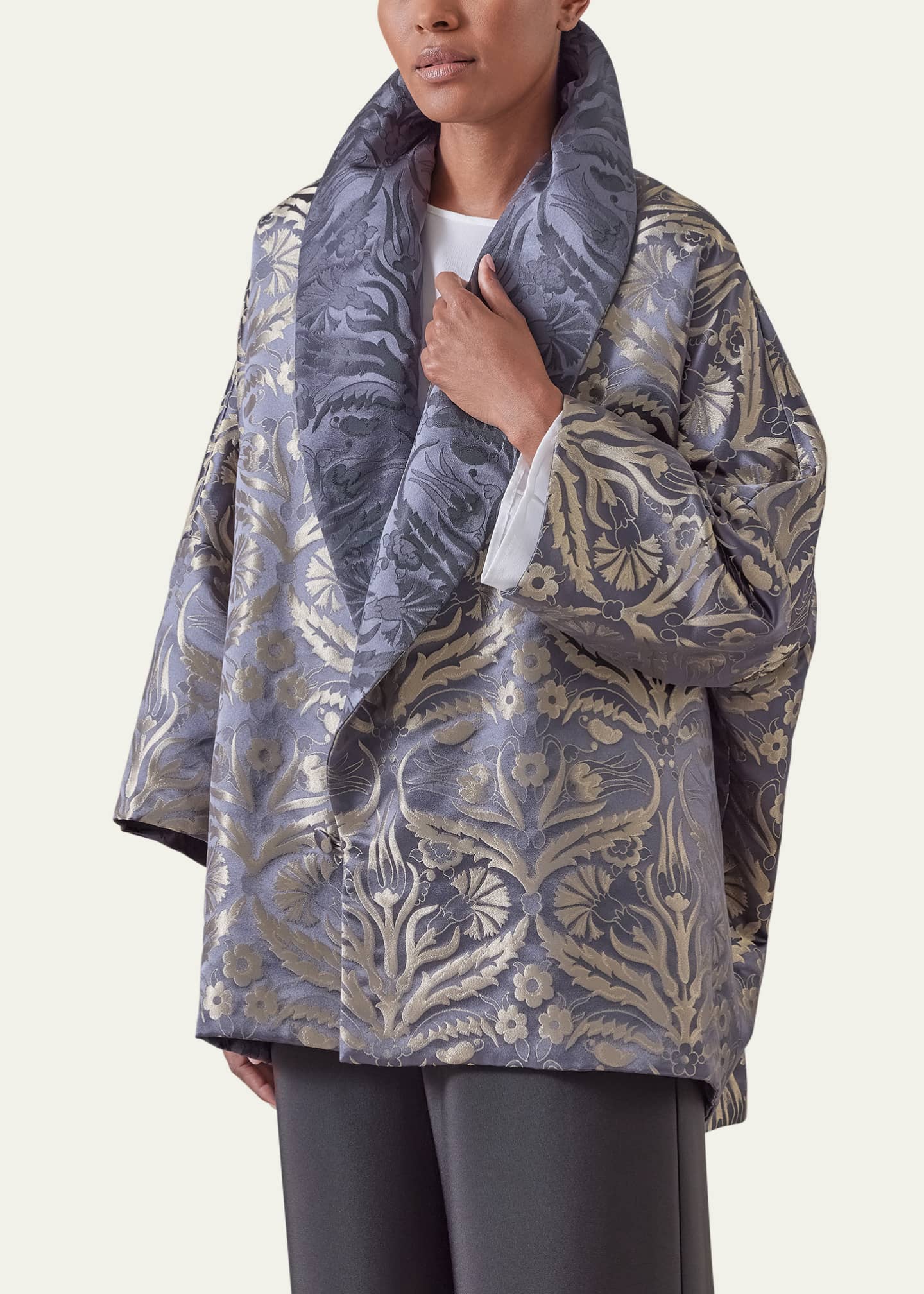 Eskandar Sloped Shoulder Shawl Collar Jacket (Long Length) Image 5 of 5
