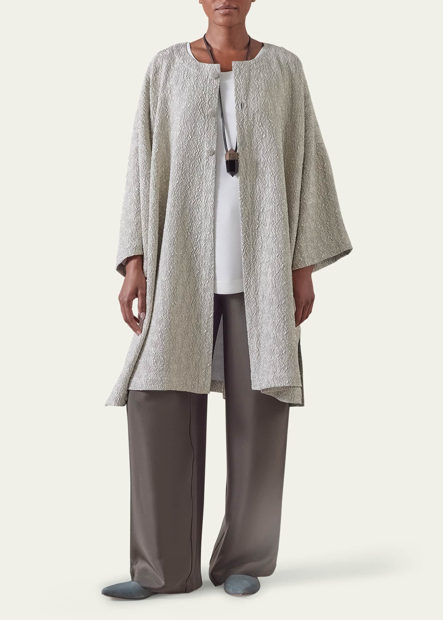 Eskandar Round-Neck Chinese Jacket (Very Long Length) Image 2 of 5