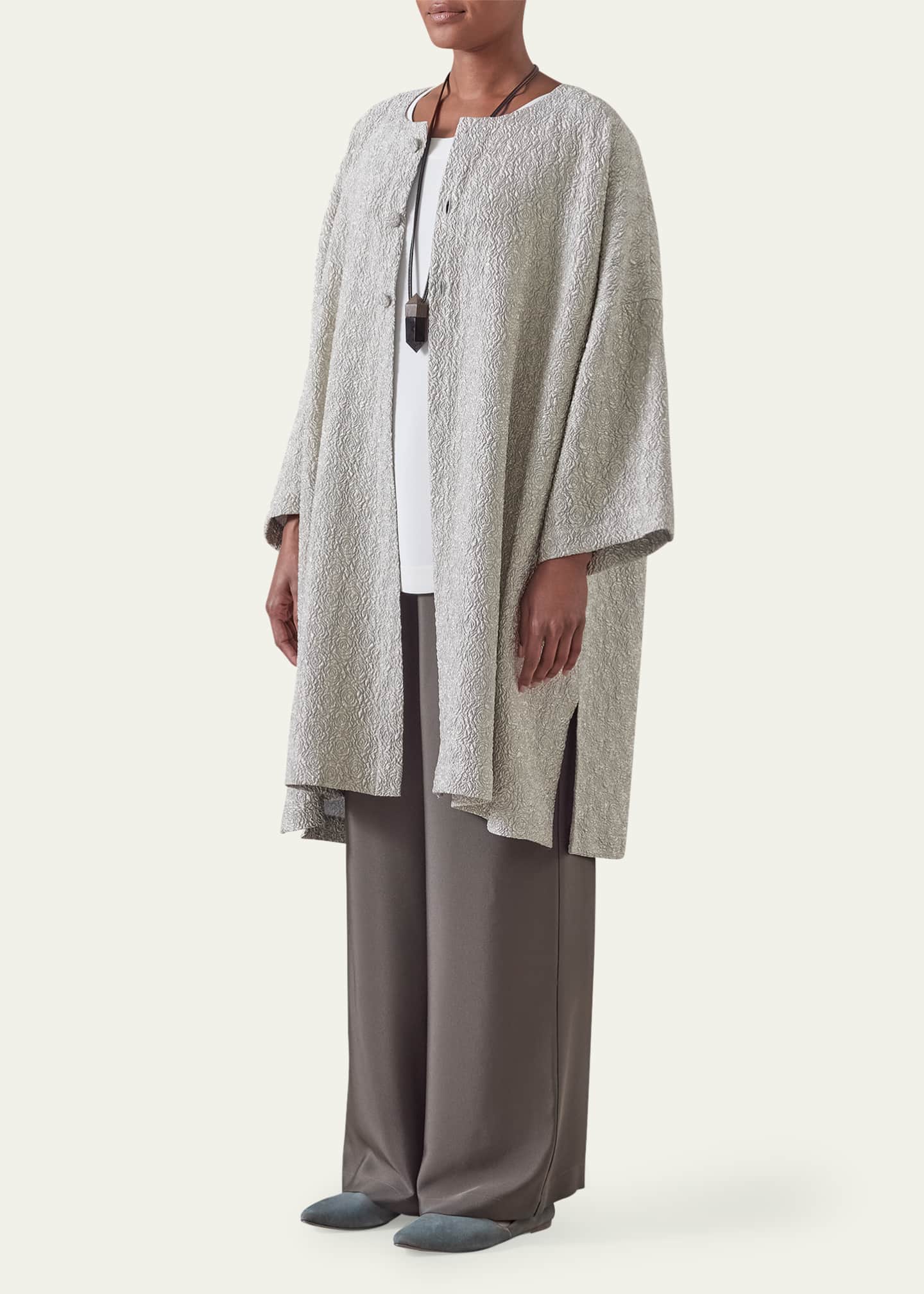 Eskandar Round-Neck Chinese Jacket (Very Long Length) Image 4 of 5