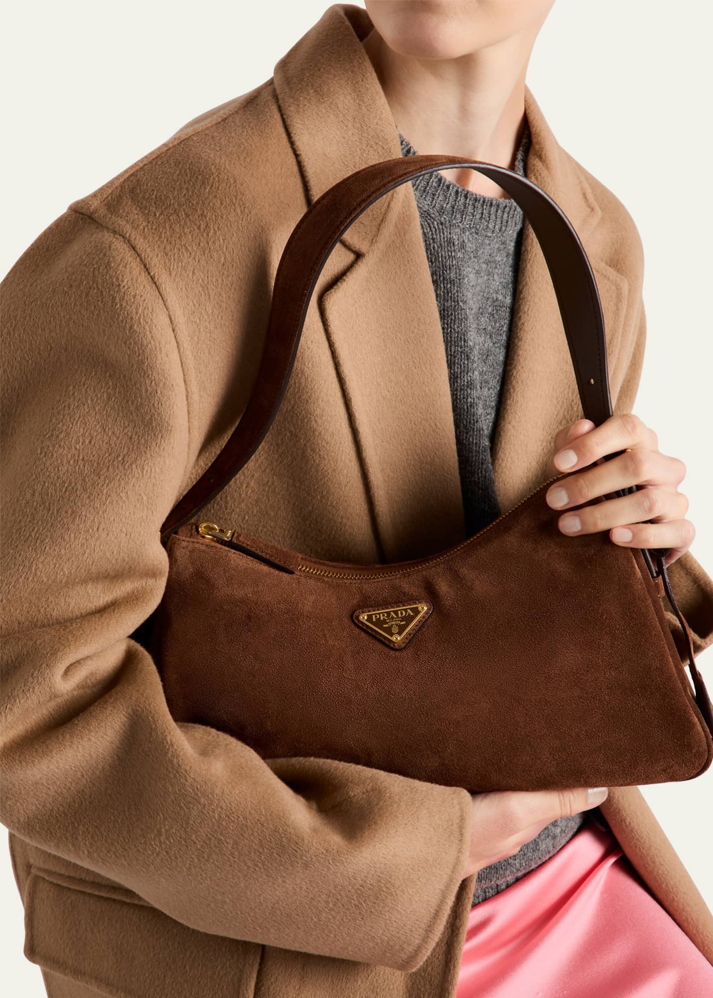 Prada Aimee Medium Zip Suede Shoulder Bag Image 2 of 5