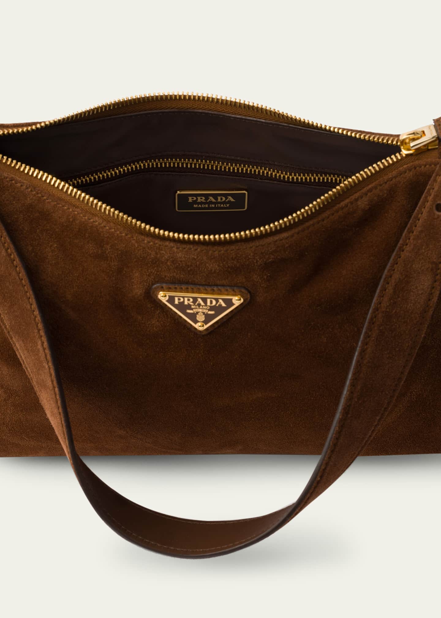 Prada Aimee Medium Zip Suede Shoulder Bag Image 4 of 5