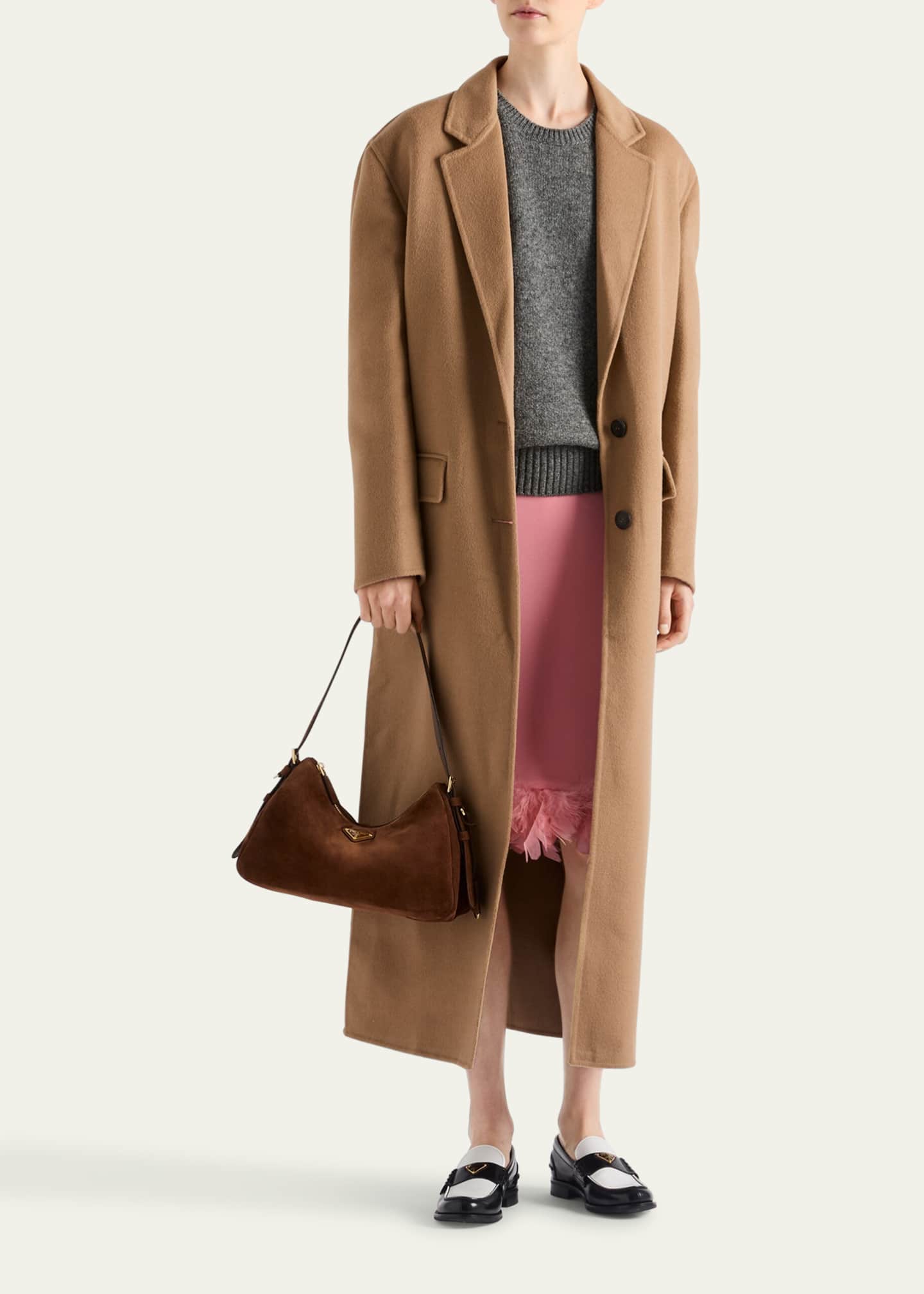 Prada Aimee Medium Zip Suede Shoulder Bag Image 5 of 5