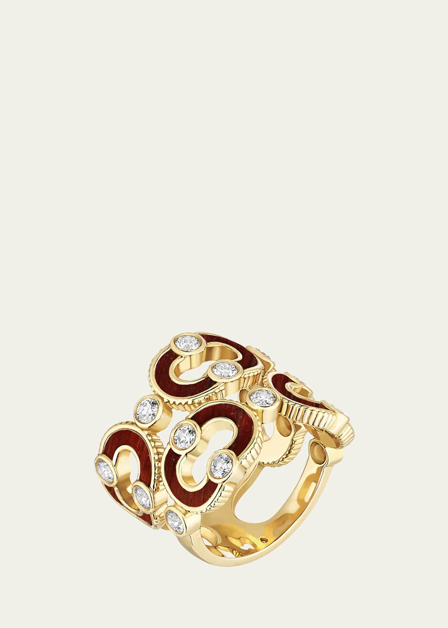 Viltier Magnetic Double Enchain 18K Yellow Gold Diamonds and Bull Eye Ring