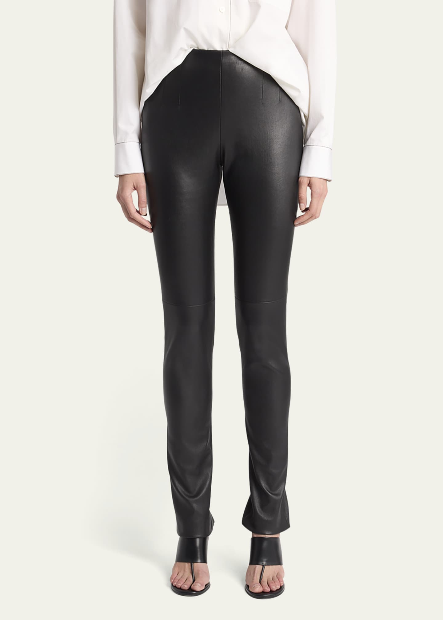 THE ROW Lakun Leather Skinny-Leg Slit-Hem Pants Image 2 of 6