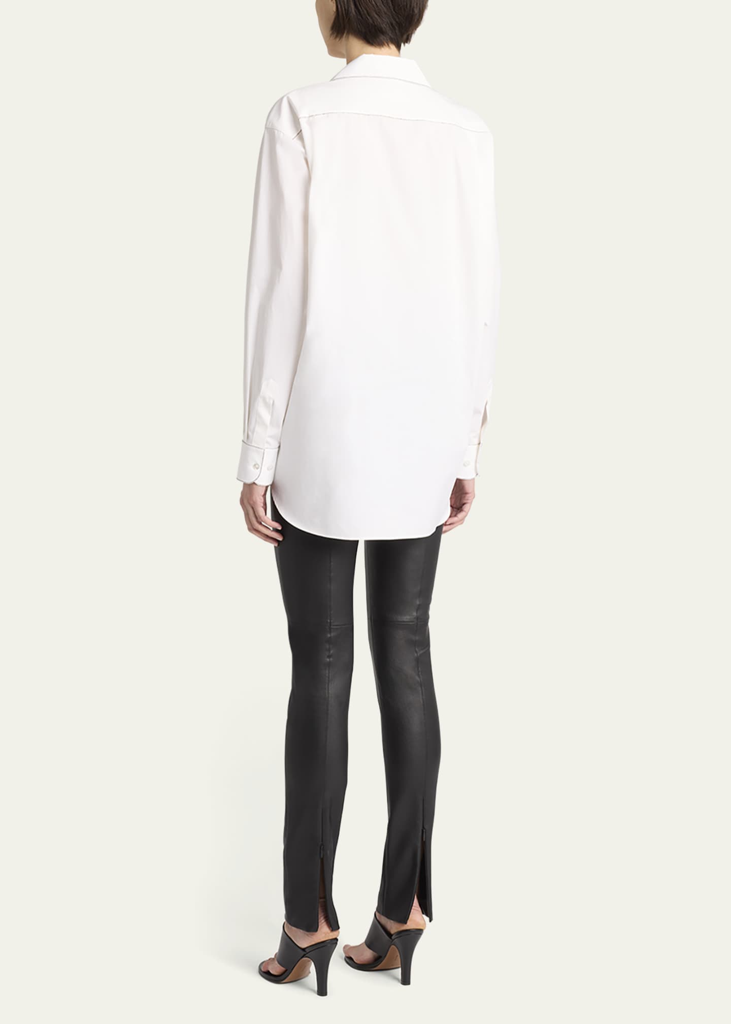 THE ROW Lakun Leather Skinny-Leg Slit-Hem Pants Image 3 of 6