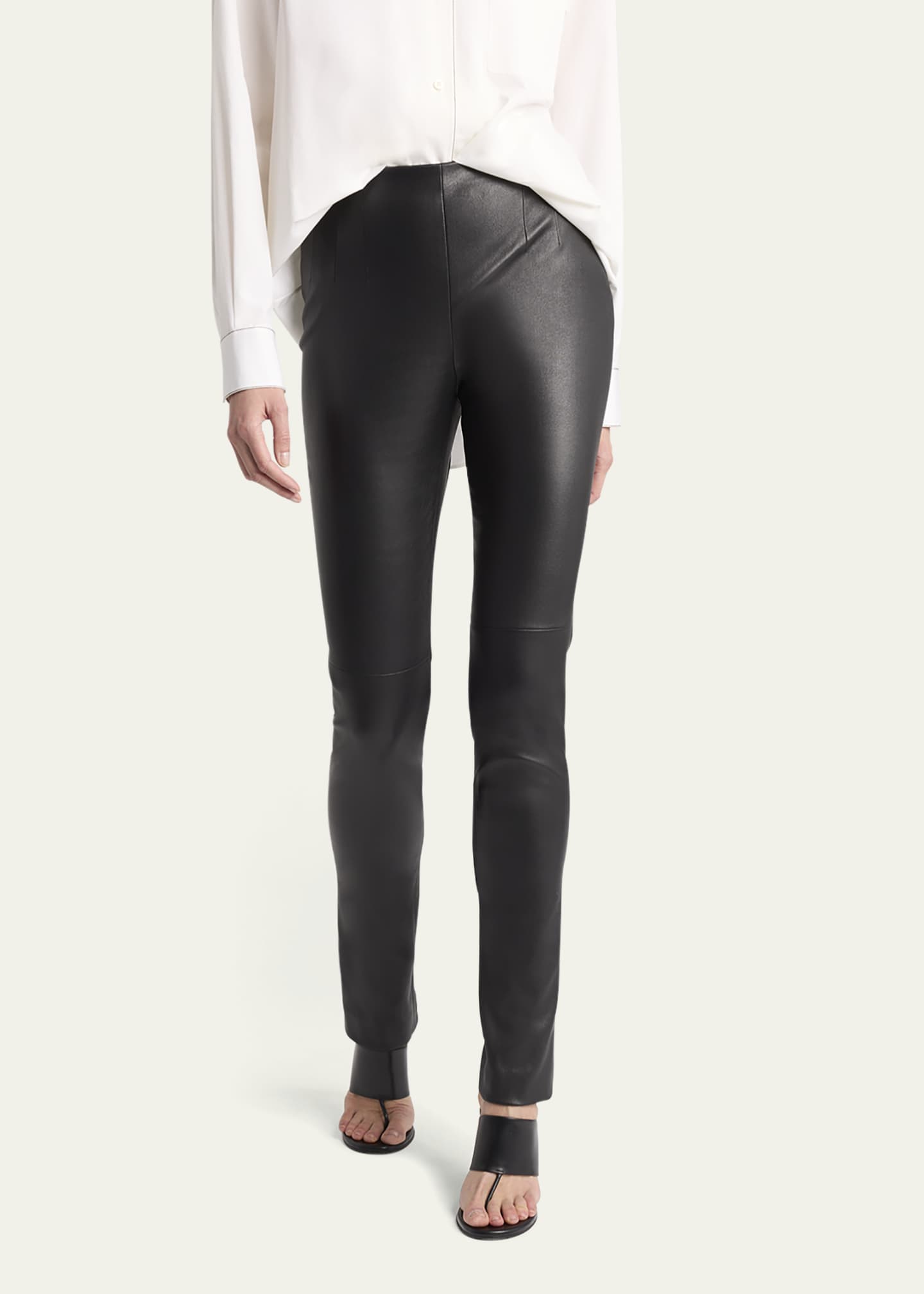 THE ROW Lakun Leather Skinny-Leg Slit-Hem Pants Image 6 of 6