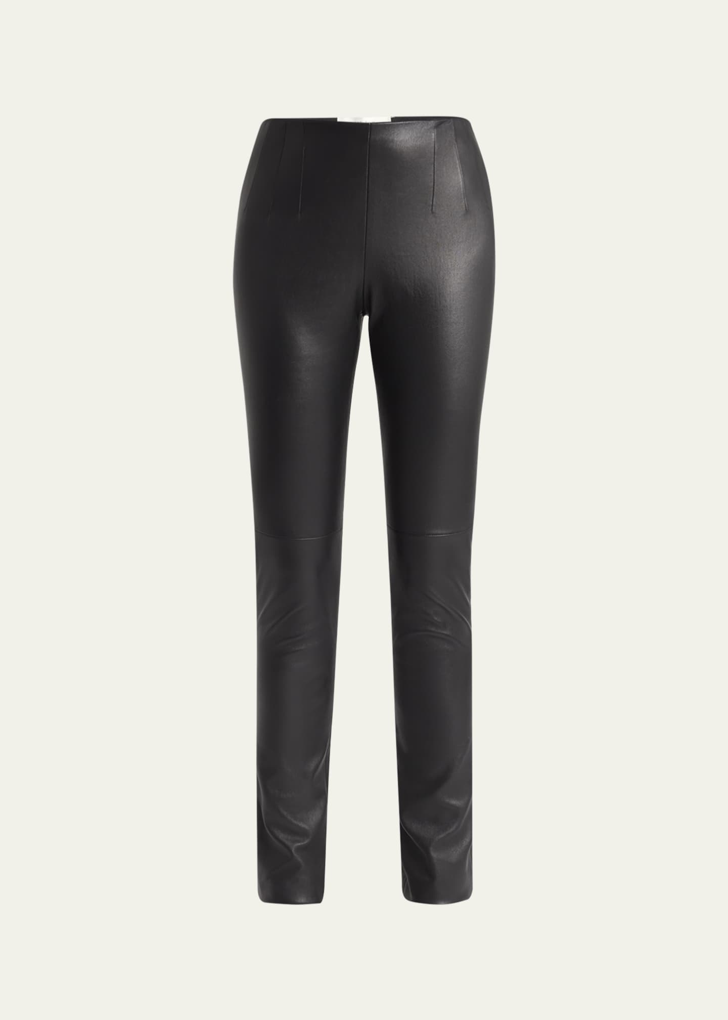 THE ROW Lakun Leather Skinny-Leg Slit-Hem Pants Image 1 of 6