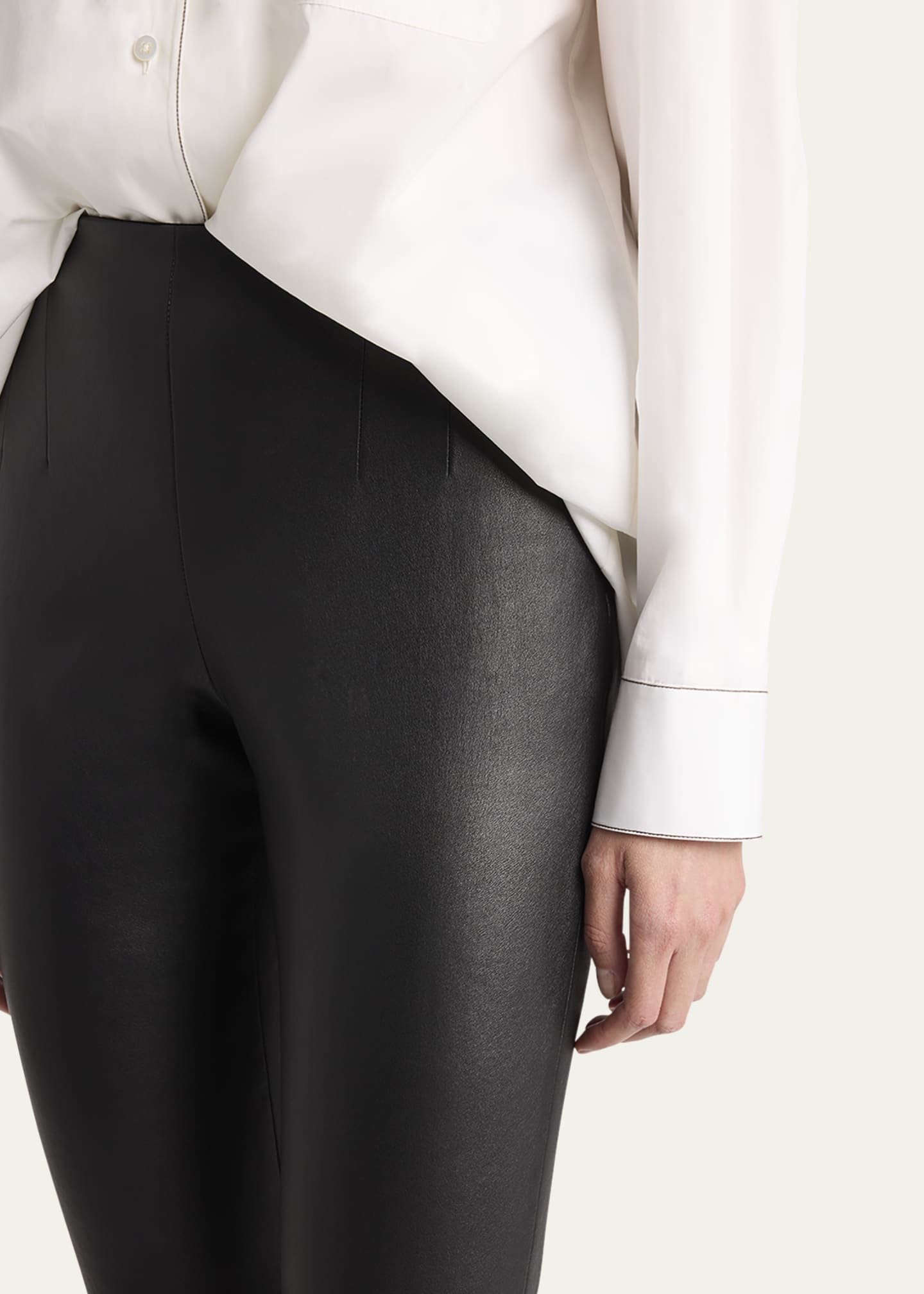 THE ROW Lakun Leather Skinny-Leg Slit-Hem Pants Image 4 of 6