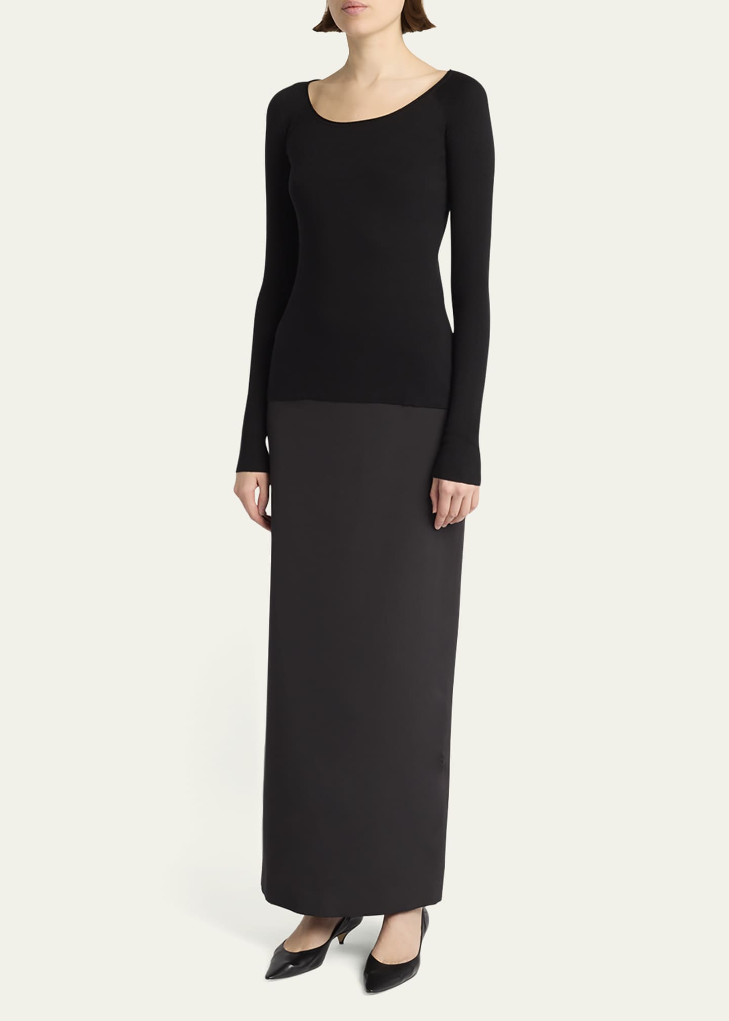 THE ROW Imo Scoop-Neck Long-Sleeve Silk Top Image 2 of 7