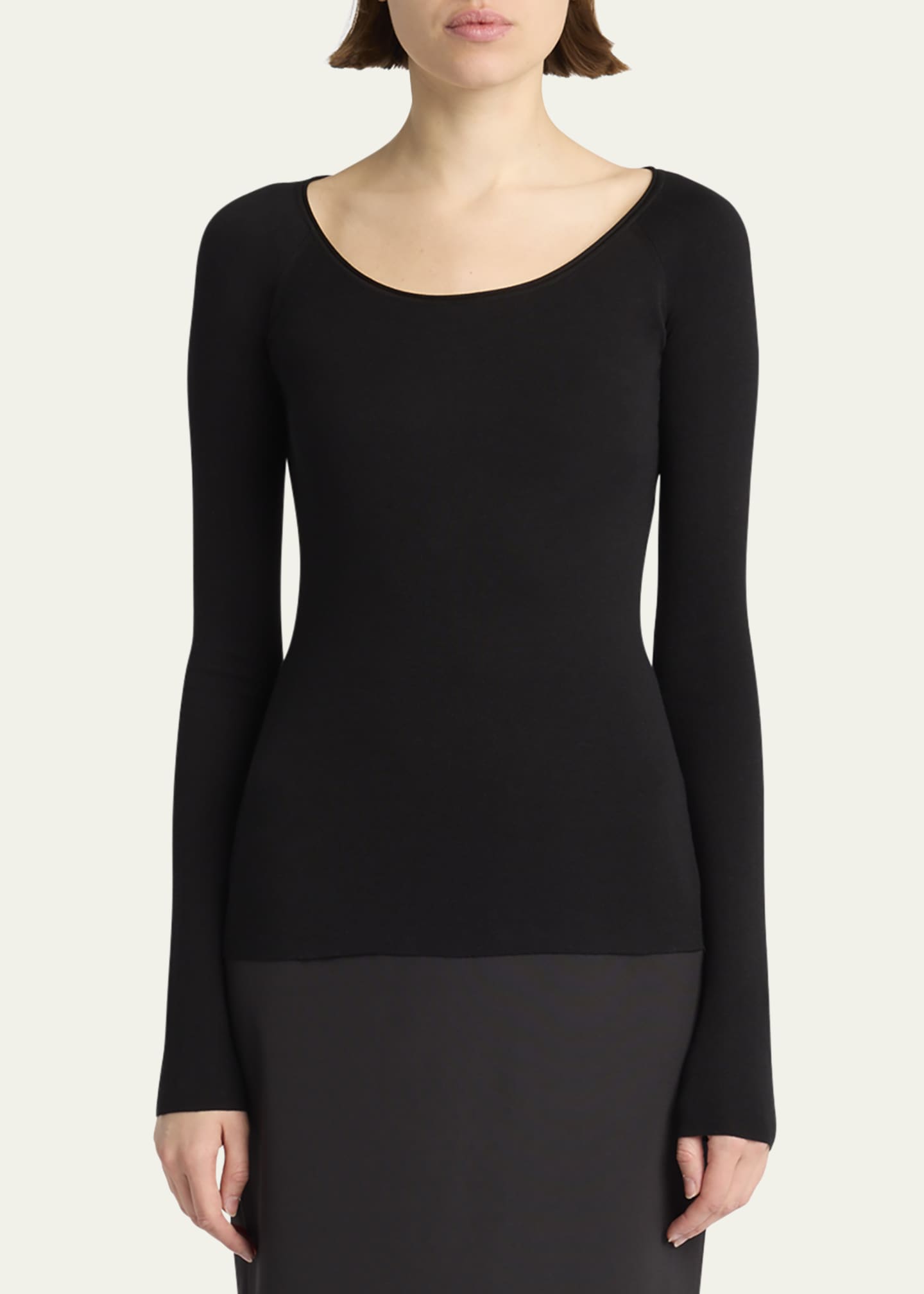 THE ROW Imo Scoop-Neck Long-Sleeve Silk Top Image 4 of 7