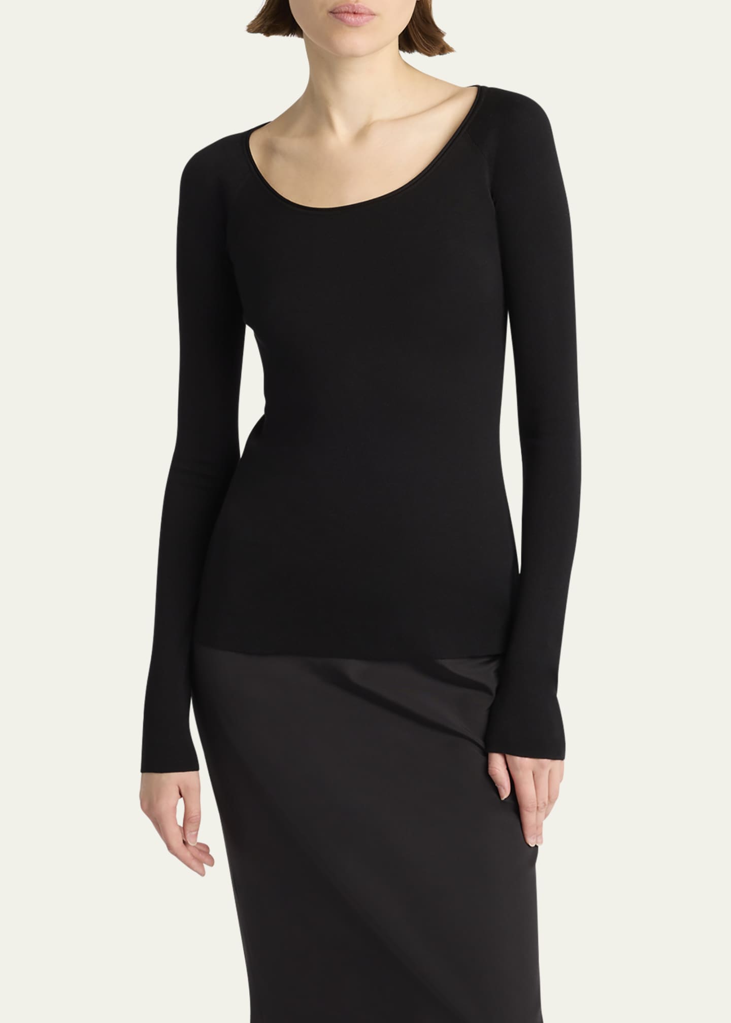 THE ROW Imo Scoop-Neck Long-Sleeve Silk Top Image 7 of 7