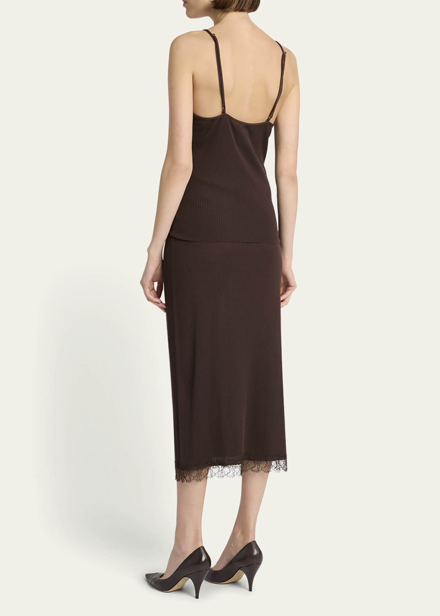 THE ROW Indira Lace-Trim Rib Midi Pencil Skirt Image 4 of 7