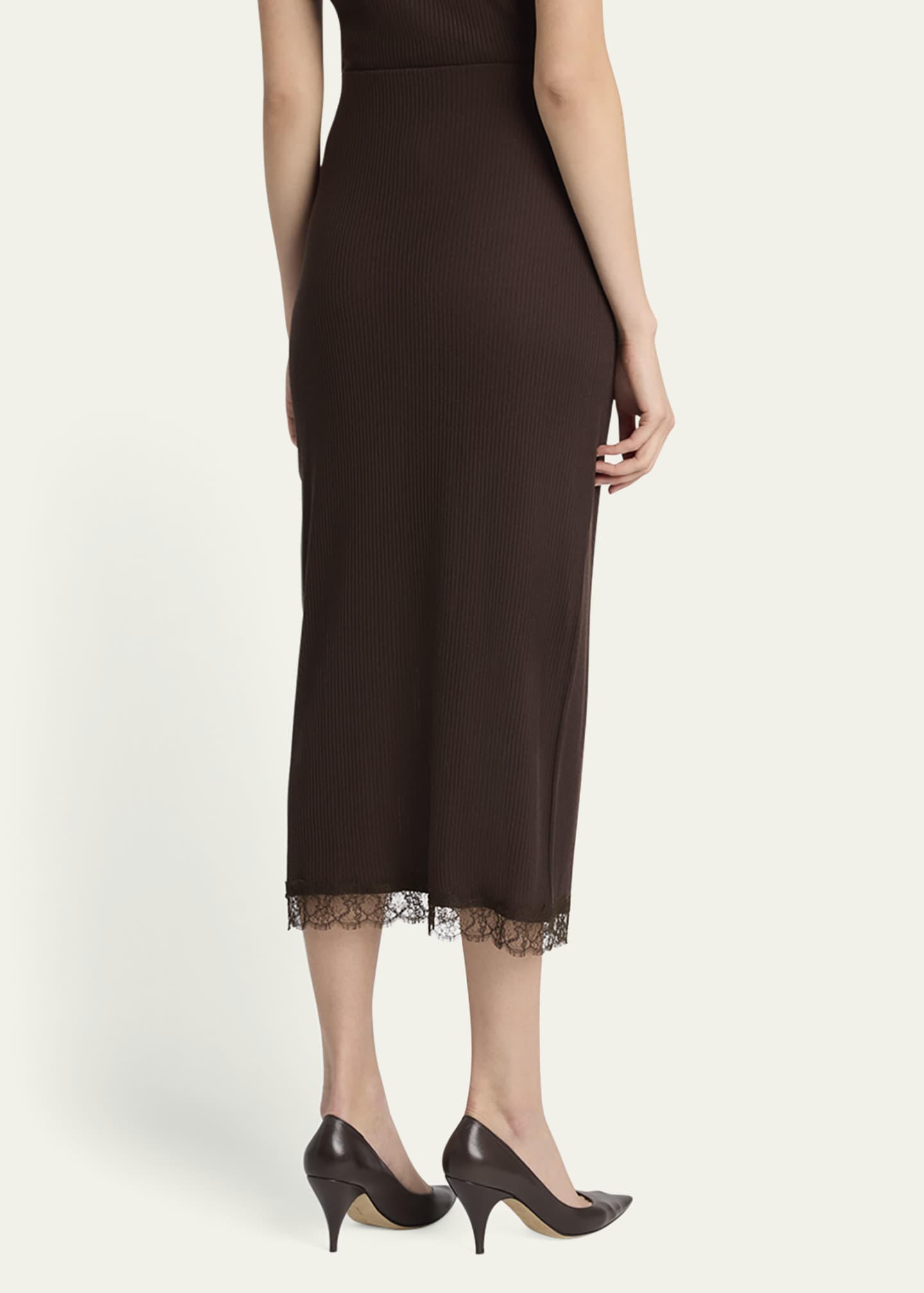 THE ROW Indira Lace-Trim Rib Midi Pencil Skirt Image 6 of 7