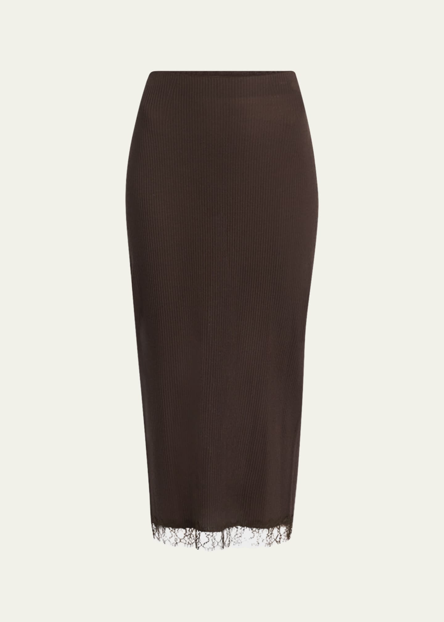 THE ROW Indira Lace-Trim Rib Midi Pencil Skirt Image 1 of 7
