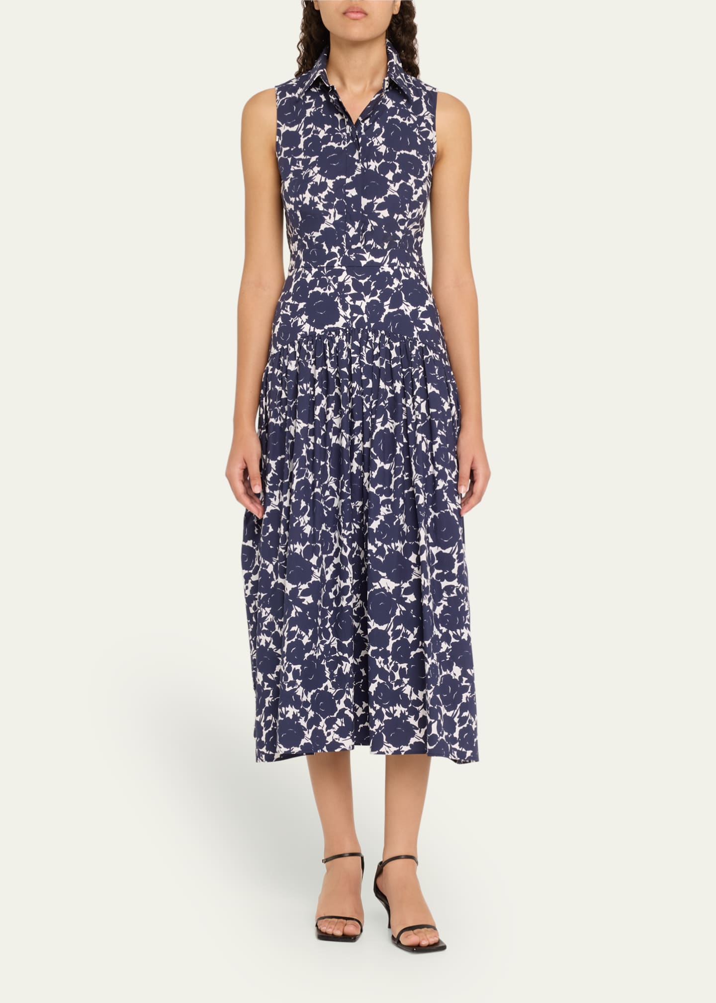 Michael Kors Collection Floral Drop-Waist Sleeveless Midi Shirtdress Image 2 of 5
