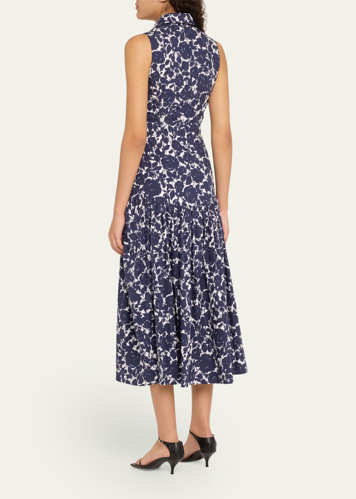 Michael Kors Collection Floral Drop-Waist Sleeveless Midi Shirtdress Image 3 of 5