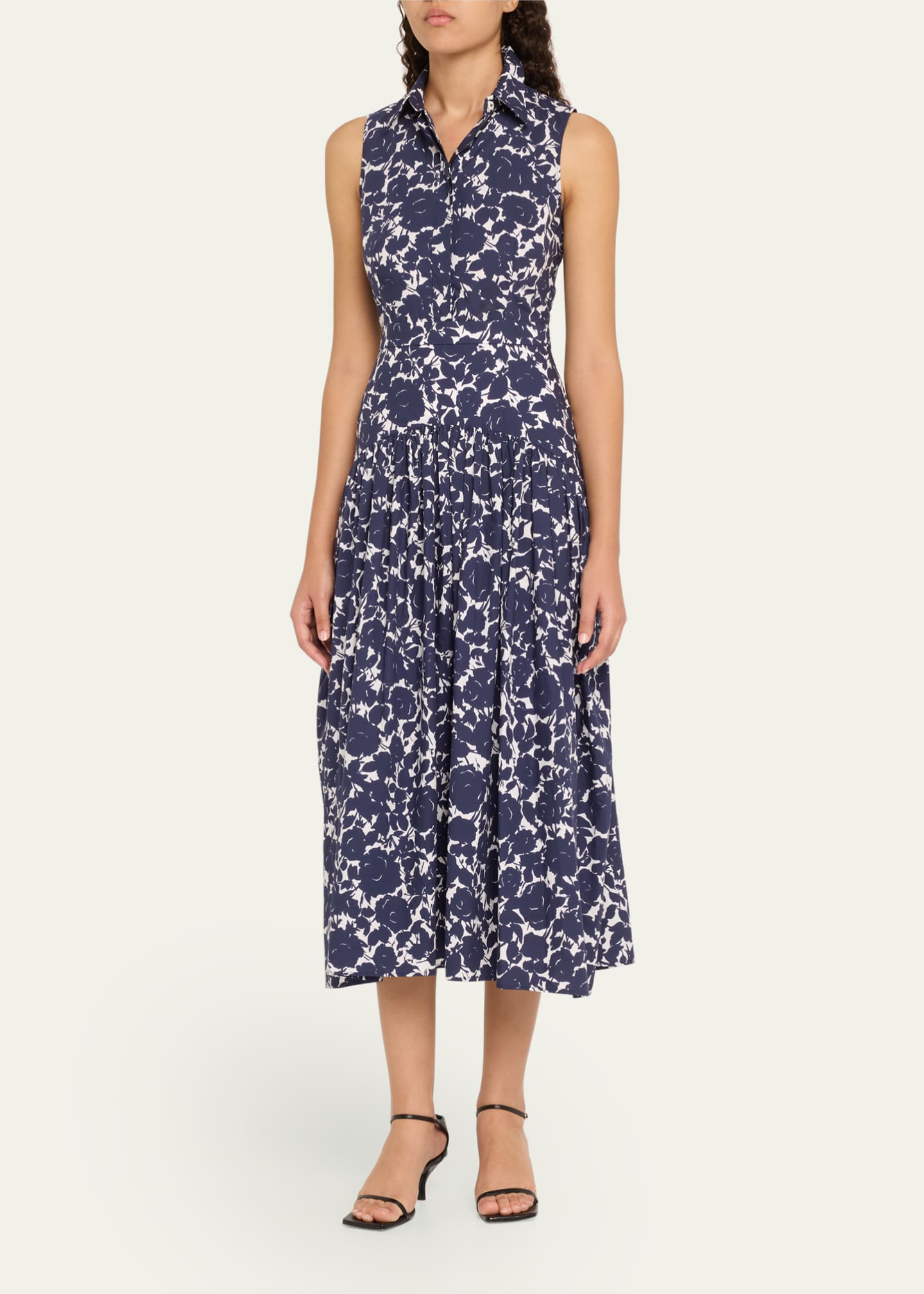 Michael Kors Collection Floral Drop-Waist Sleeveless Midi Shirtdress Image 4 of 5