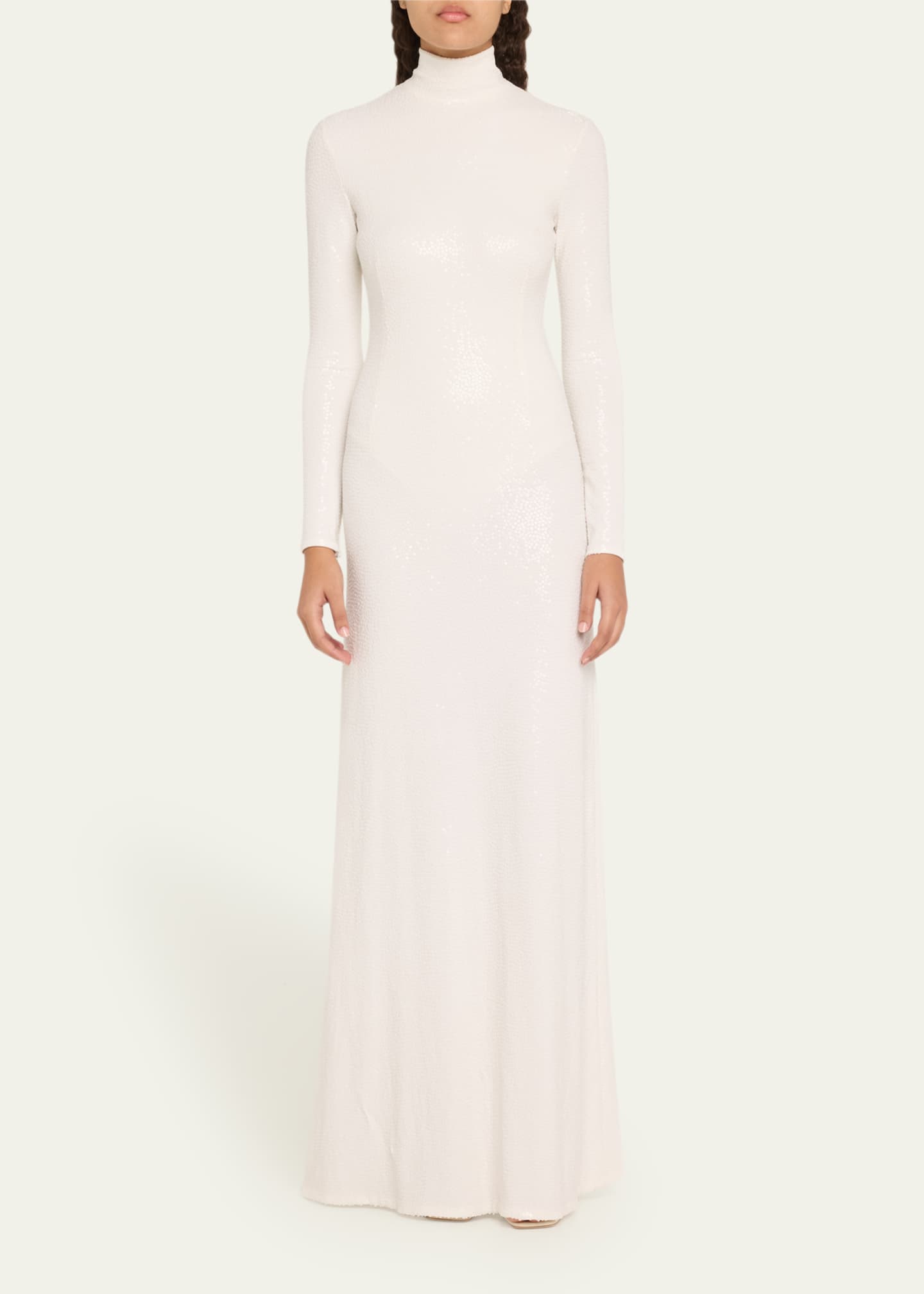 Michael Kors Collection Long Tonal Sequined Mock-Neck Gown Image 2 of 5