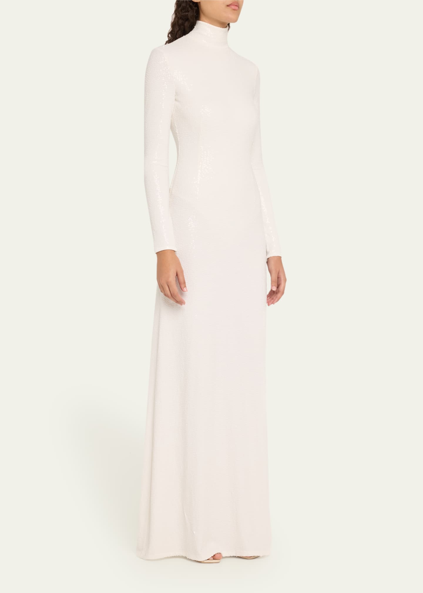 Michael Kors Collection Long Tonal Sequined Mock-Neck Gown Image 4 of 5