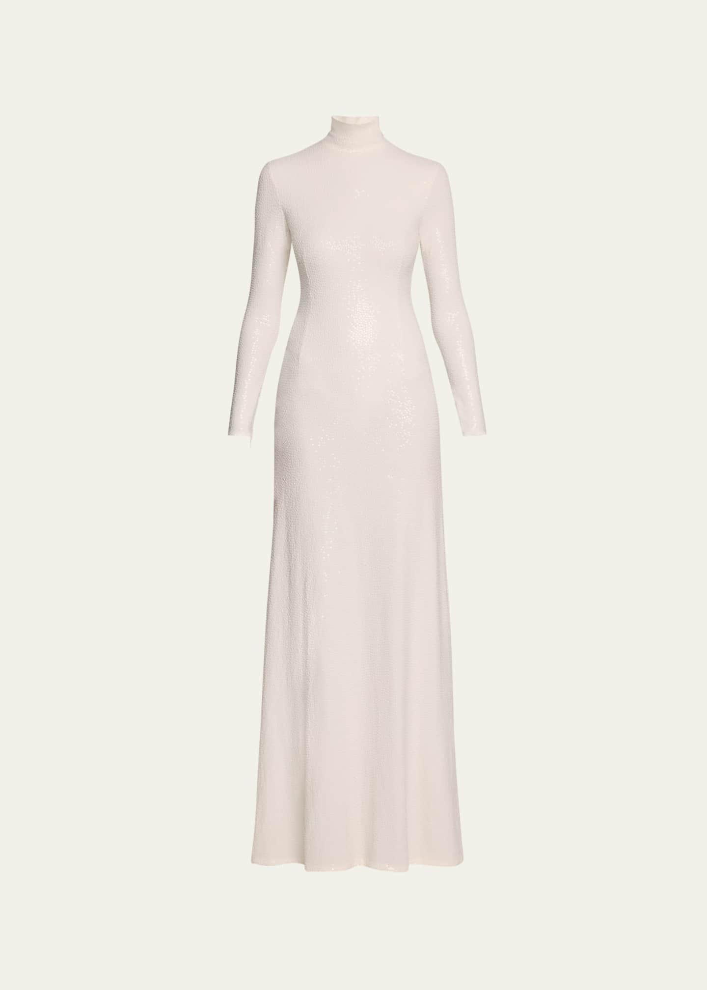 Michael Kors Collection Long Tonal Sequined Mock-Neck Gown Image 1 of 5