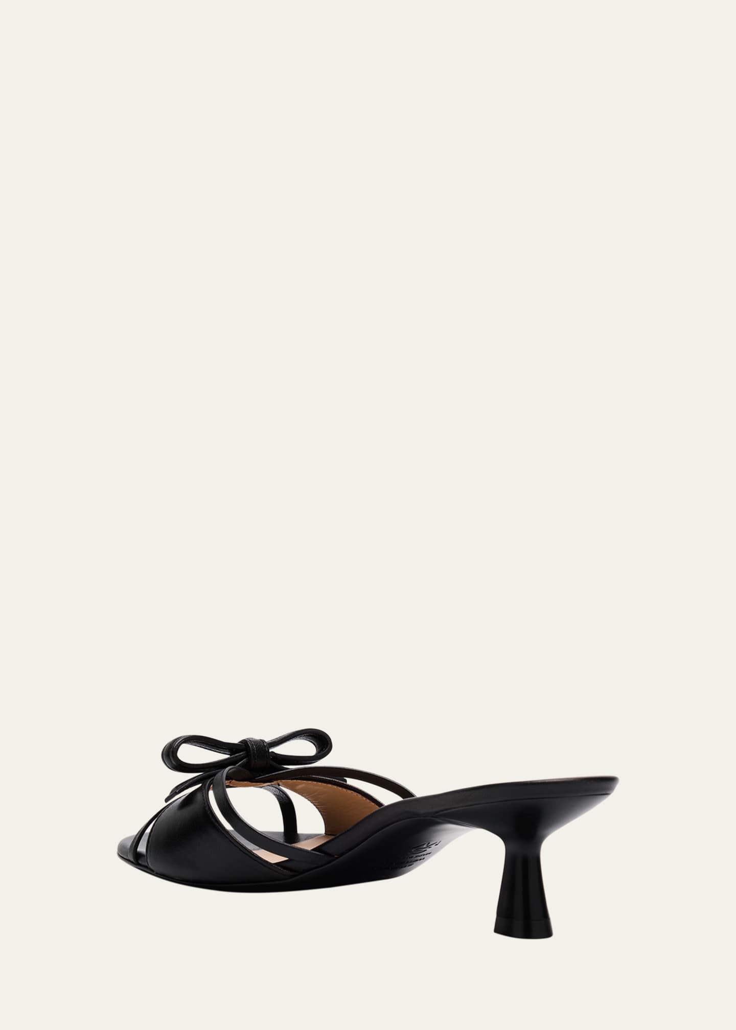 Stuart Weitzman Felicity Leather Bow Kitten-Heel Mules