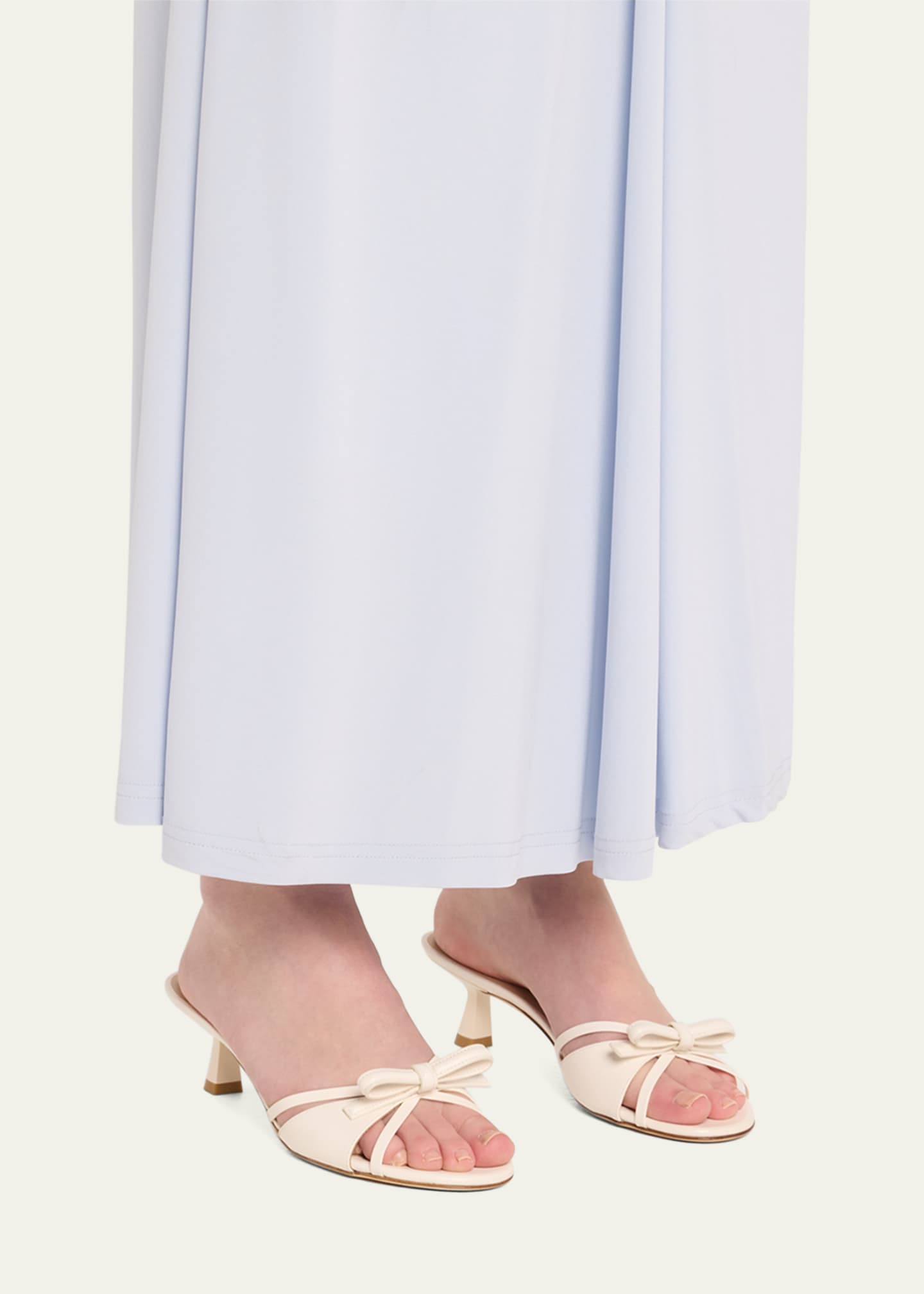 Stuart Weitzman Felicity Leather Bow Kitten-Heel Mules
