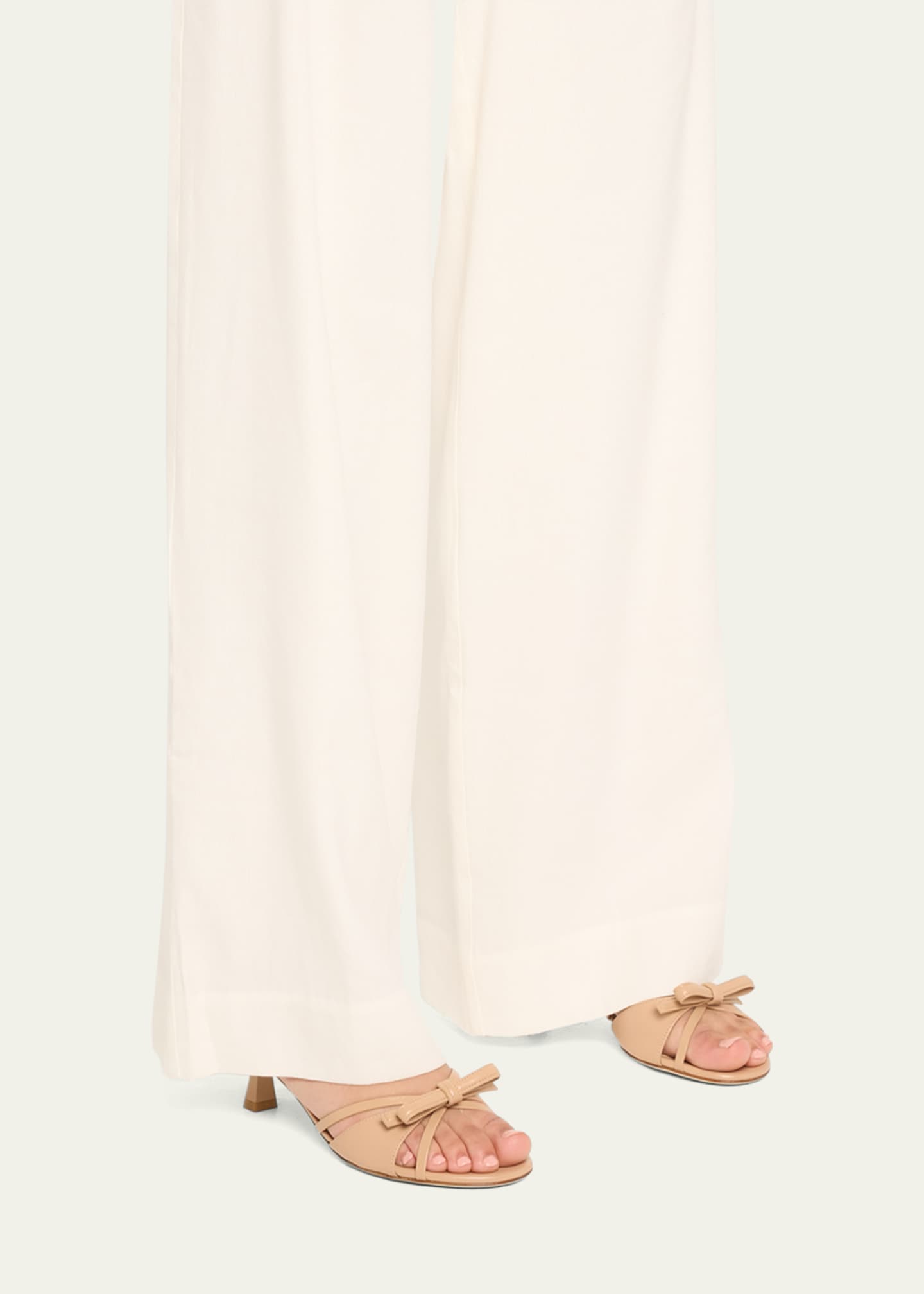 Stuart Weitzman Felicity Leather Bow Kitten-Heel Mules Image 2 of 6