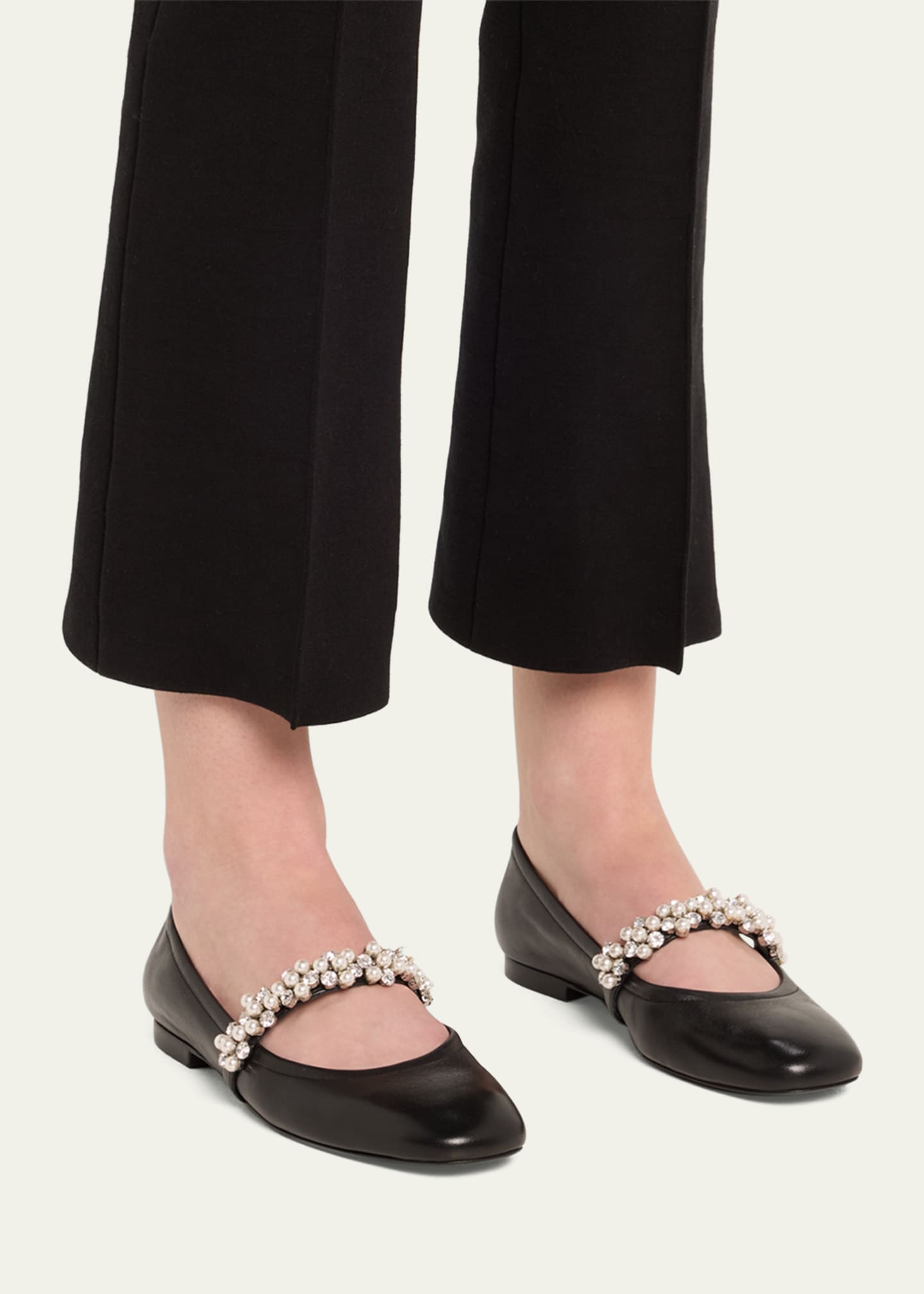Stuart Weitzman Poppy Leather Embellished Mary Jane Ballerina Flats Image 2 of 6