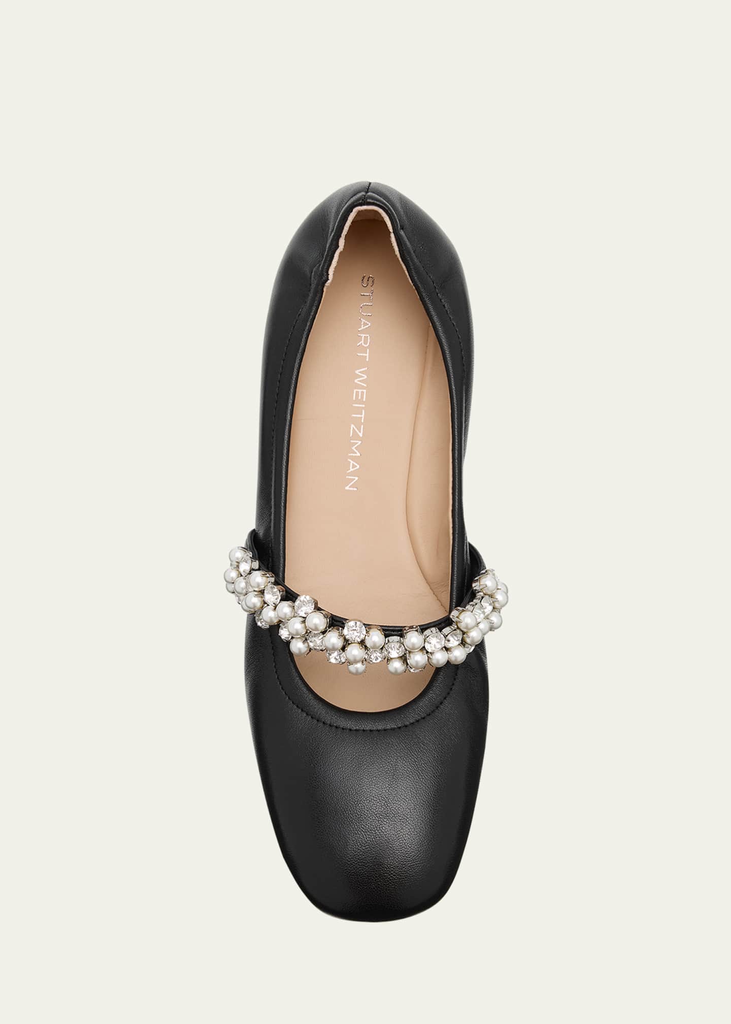 Stuart Weitzman Poppy Leather Embellished Mary Jane Ballerina Flats Image 6 of 6