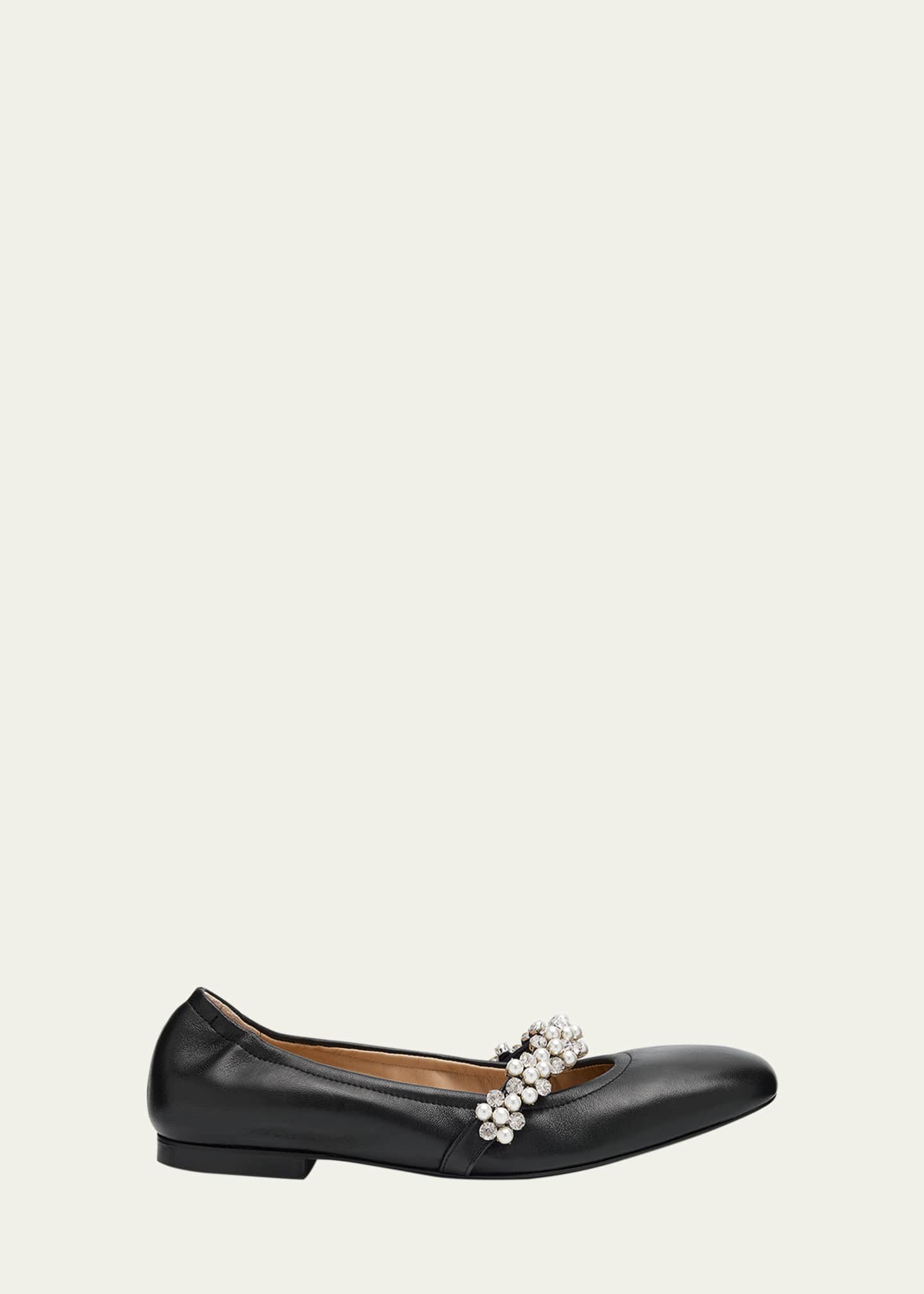 Stuart Weitzman Poppy Leather Embellished Mary Jane Ballerina Flats Image 1 of 6