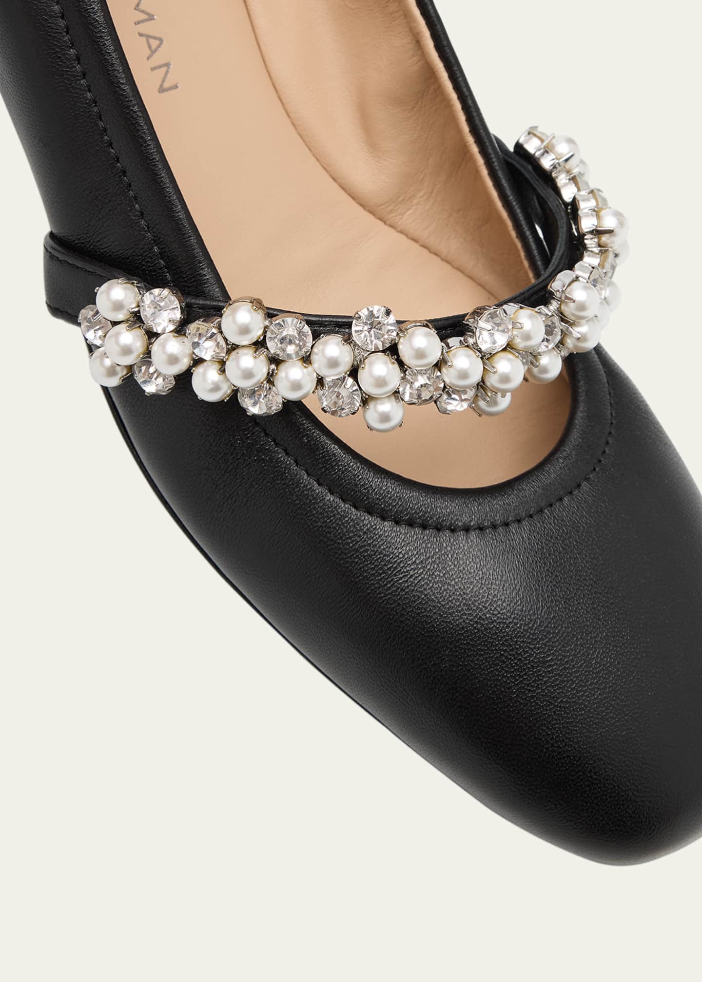 Stuart Weitzman Poppy Leather Embellished Mary Jane Ballerina Flats Image 5 of 6