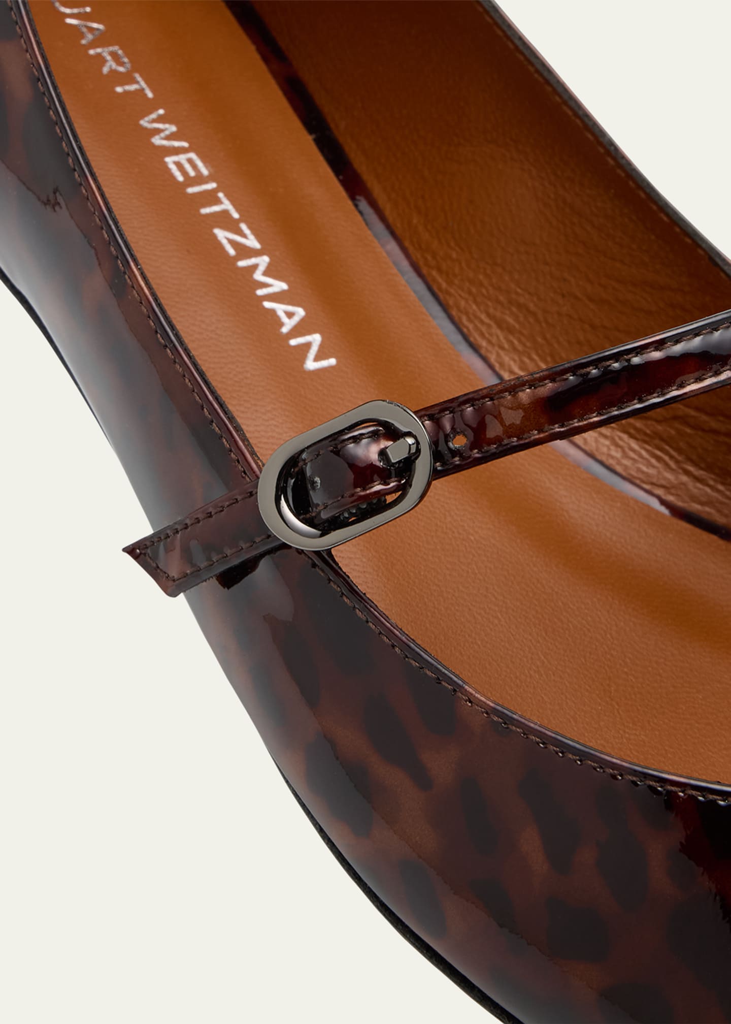 Stuart Weitzman Emilia Tortoise Patent Leather Mary Jane Ballerina Flats Image 5 of 6