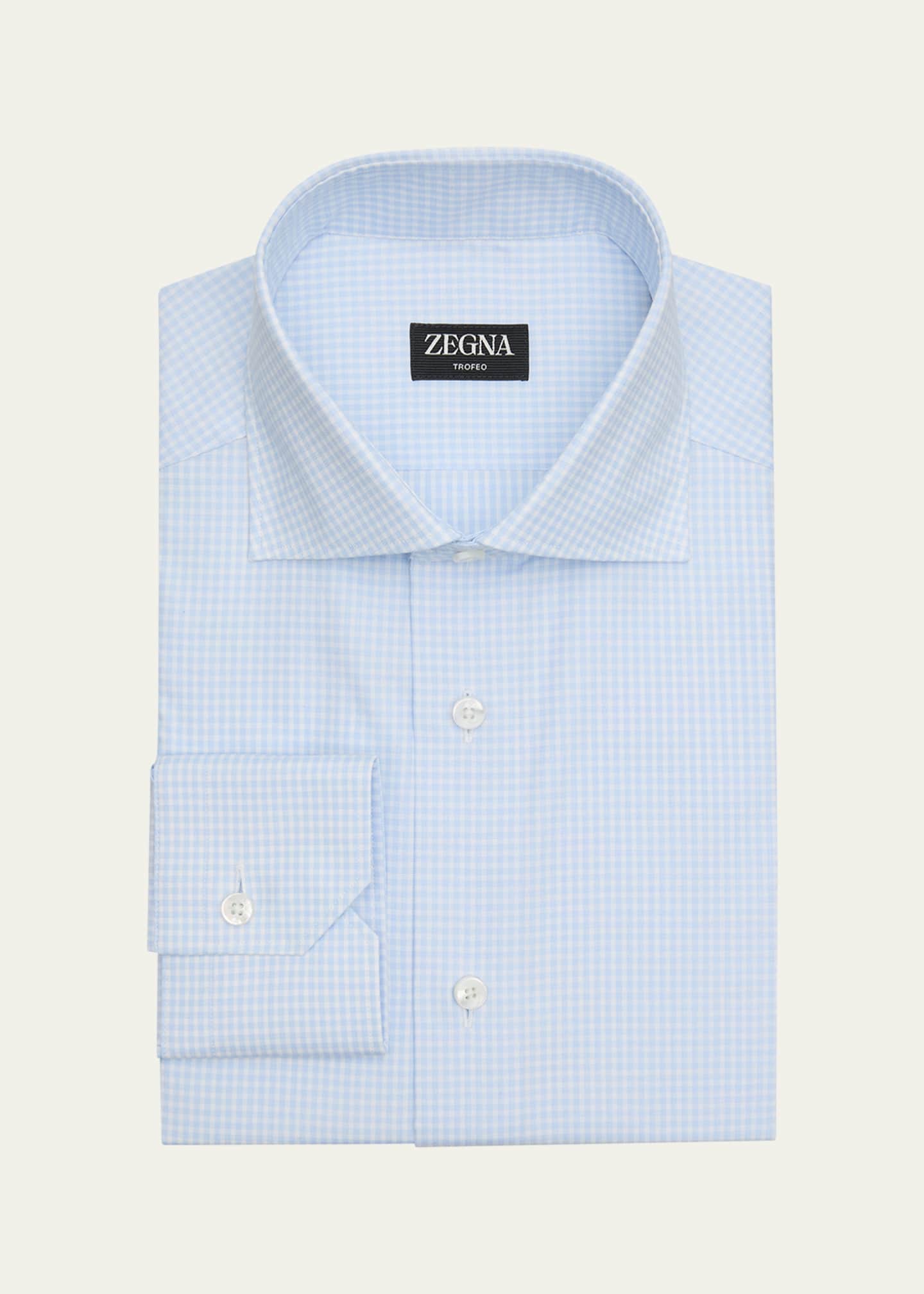ZEGNA Men's Micro-Check Trofeo Cotton Dress Shirt Image 1 of 2