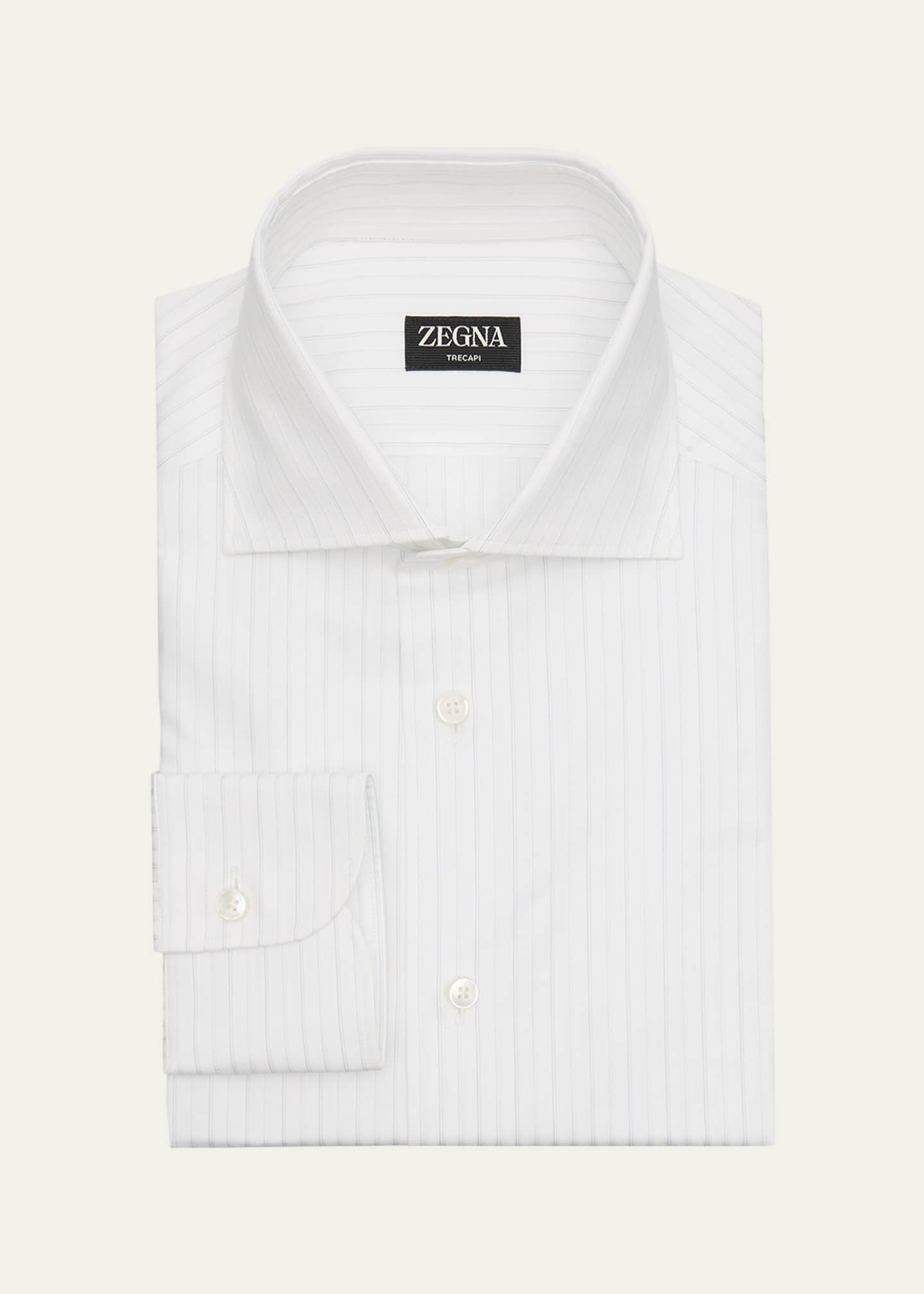 ZEGNA Men's Trecapi Cotton Stripe Dress Shirt Image 1 of 2