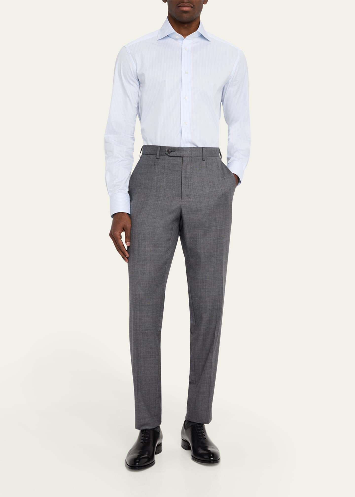 ZEGNA Men's Trecapi Cotton Multi-Stripe Dress Shirt Image 2 of 5