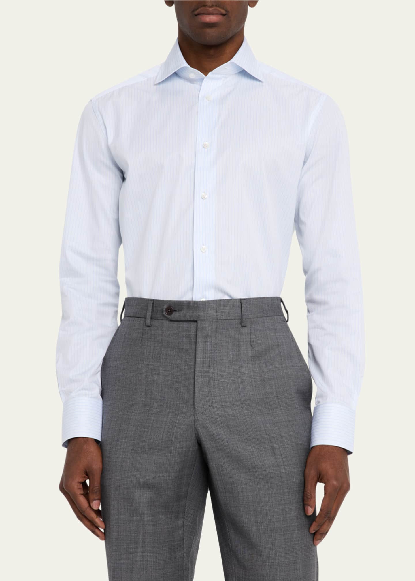 ZEGNA Men's Trecapi Cotton Multi-Stripe Dress Shirt Image 4 of 5