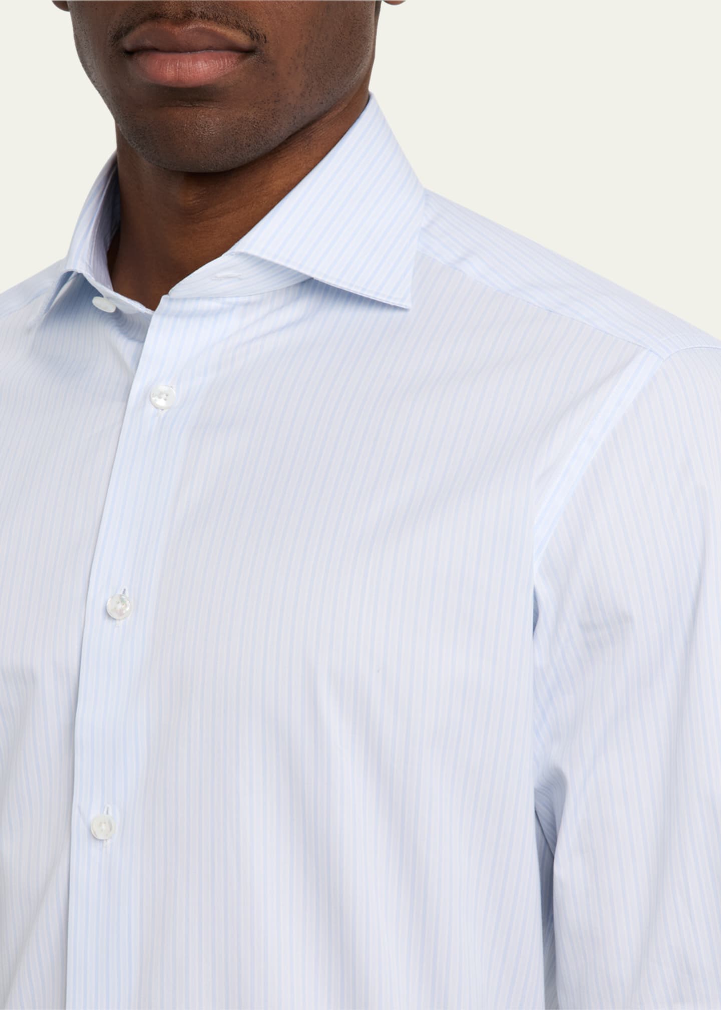 ZEGNA Men's Trecapi Cotton Multi-Stripe Dress Shirt Image 5 of 5