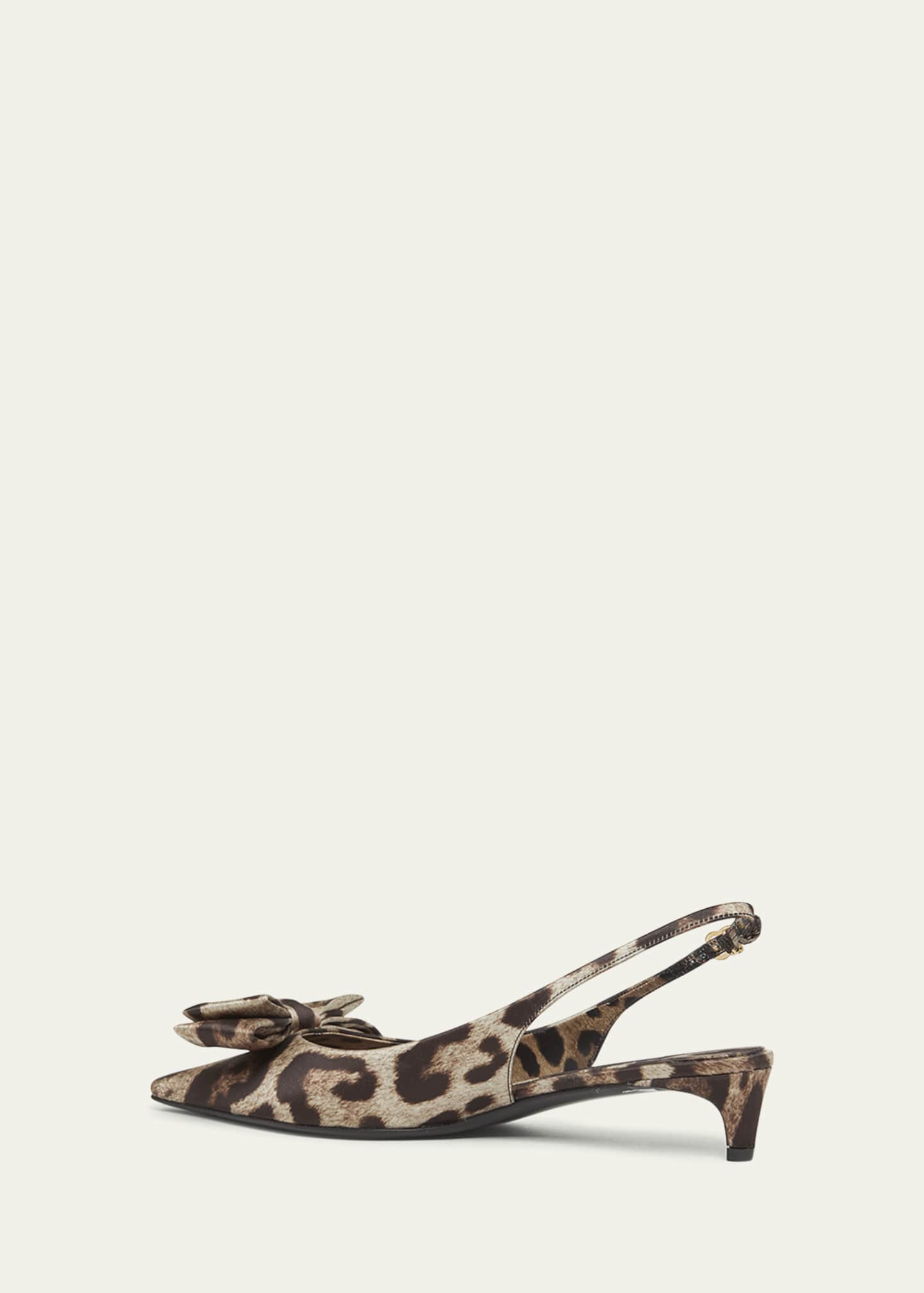 Dolce&Gabbana Leopard Satin Bow Slingback Pumps Image 4 of 6