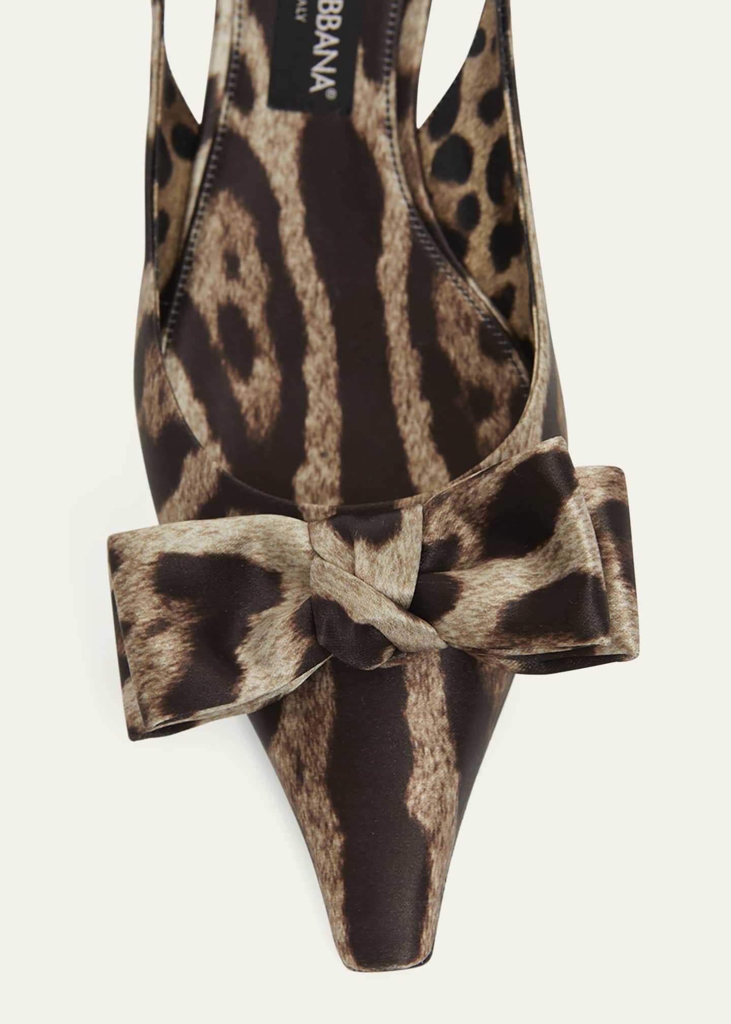 Dolce&Gabbana Leopard Satin Bow Slingback Pumps Image 6 of 6