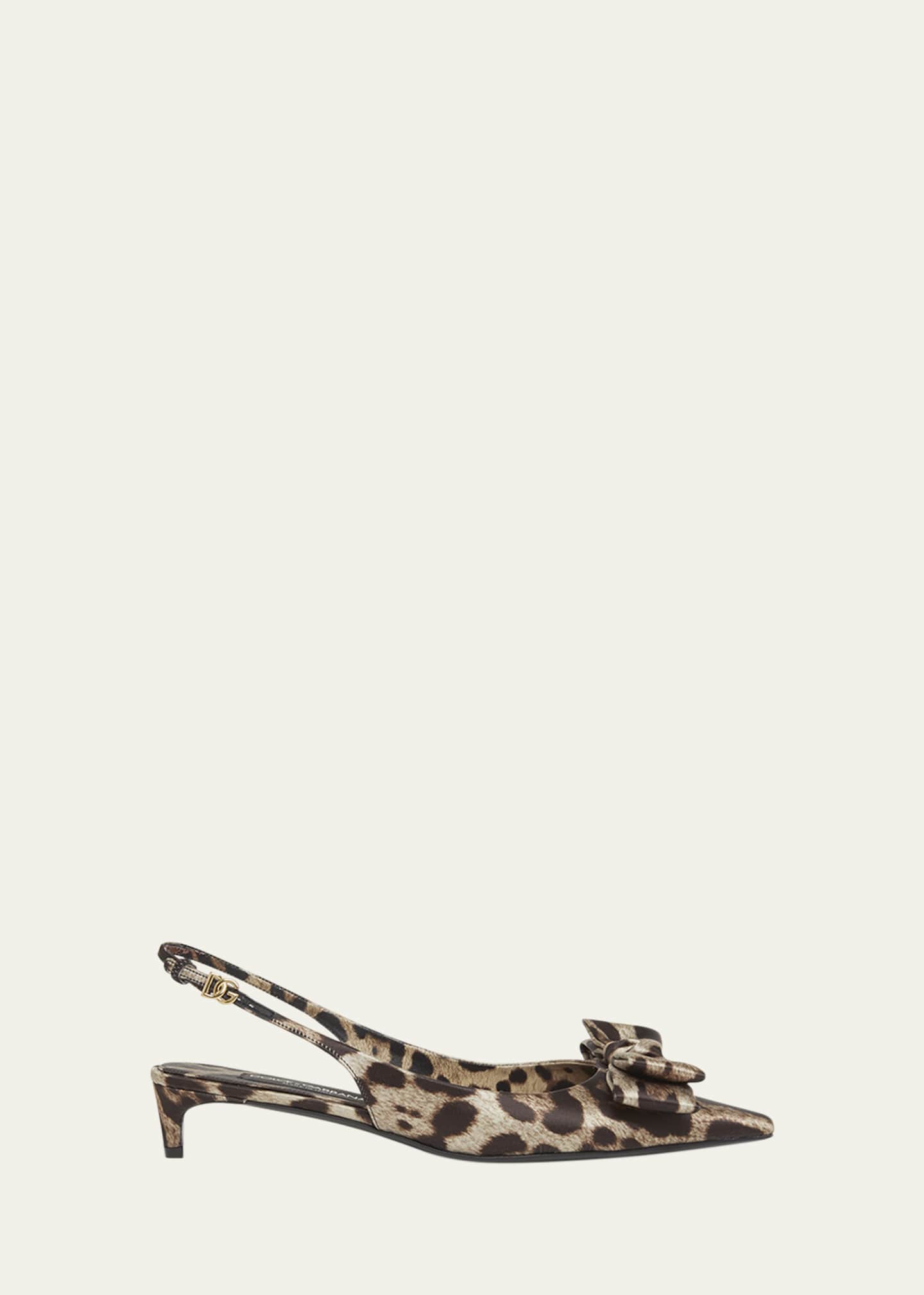 Dolce&Gabbana Leopard Satin Bow Slingback Pumps Image 1 of 6