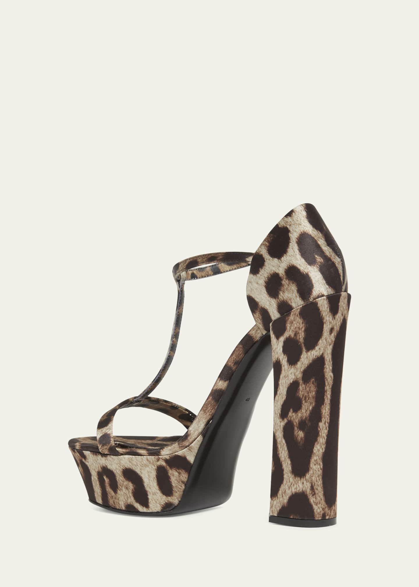 Dolce&Gabbana Keira Leopard Satin T-Strap Platform Sandals Image 3 of 5