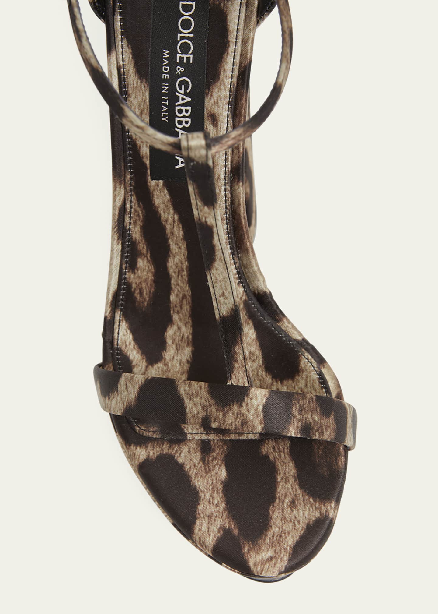 Dolce&Gabbana Keira Leopard Satin T-Strap Platform Sandals Image 5 of 5