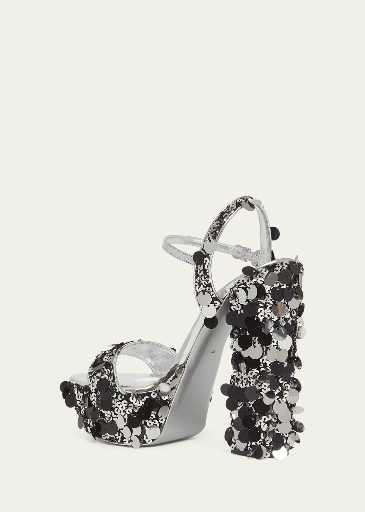 Dolce&Gabbana Keira Metallic Sequin Platform Sandals Image 4 of 6