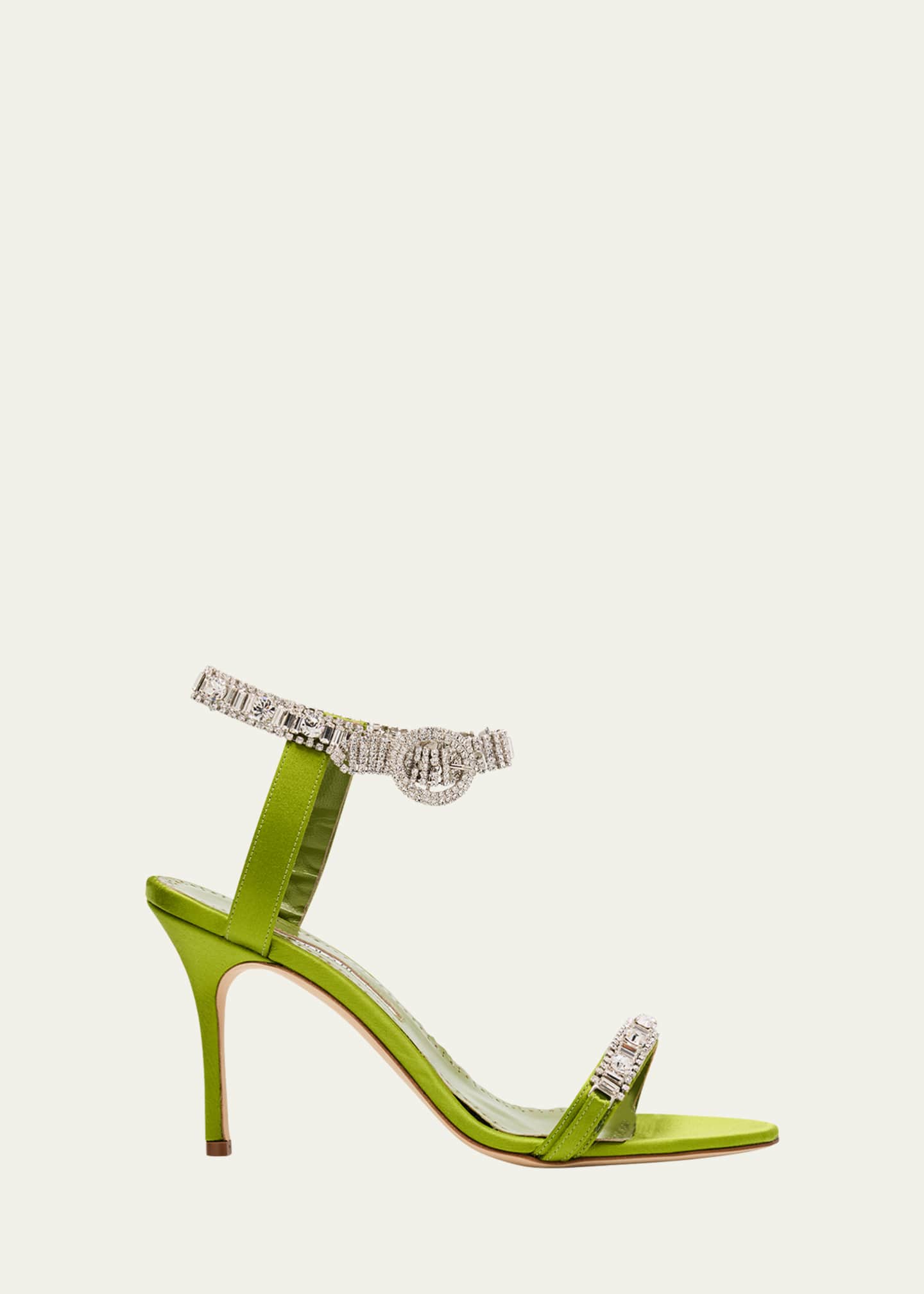 Manolo Blahnik Fabio Satin Crystal Buckle Sandals Image 1 of 6