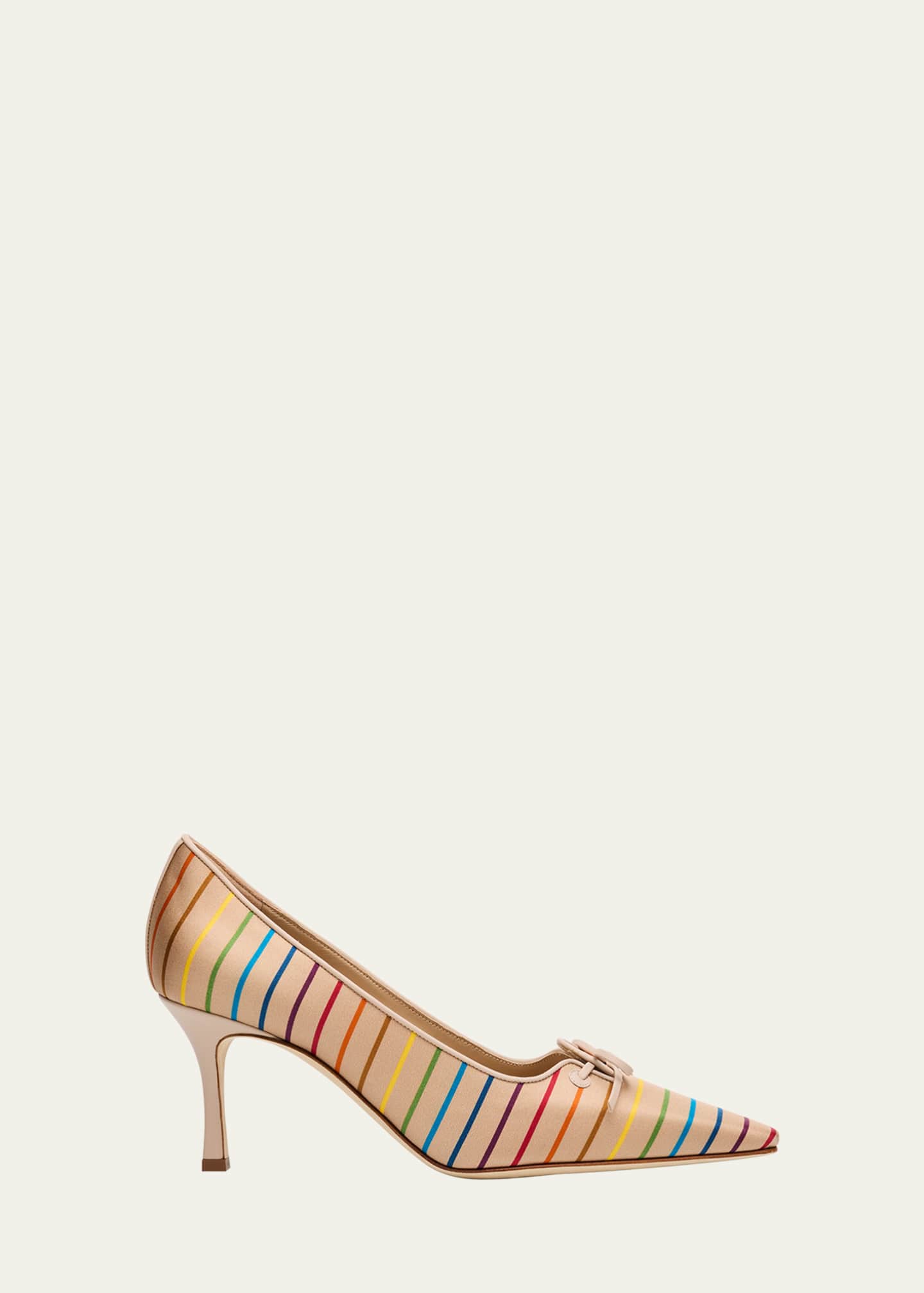 Manolo Blahnik Zaman Stripe Silk and Leather Pumps Image 1 of 6