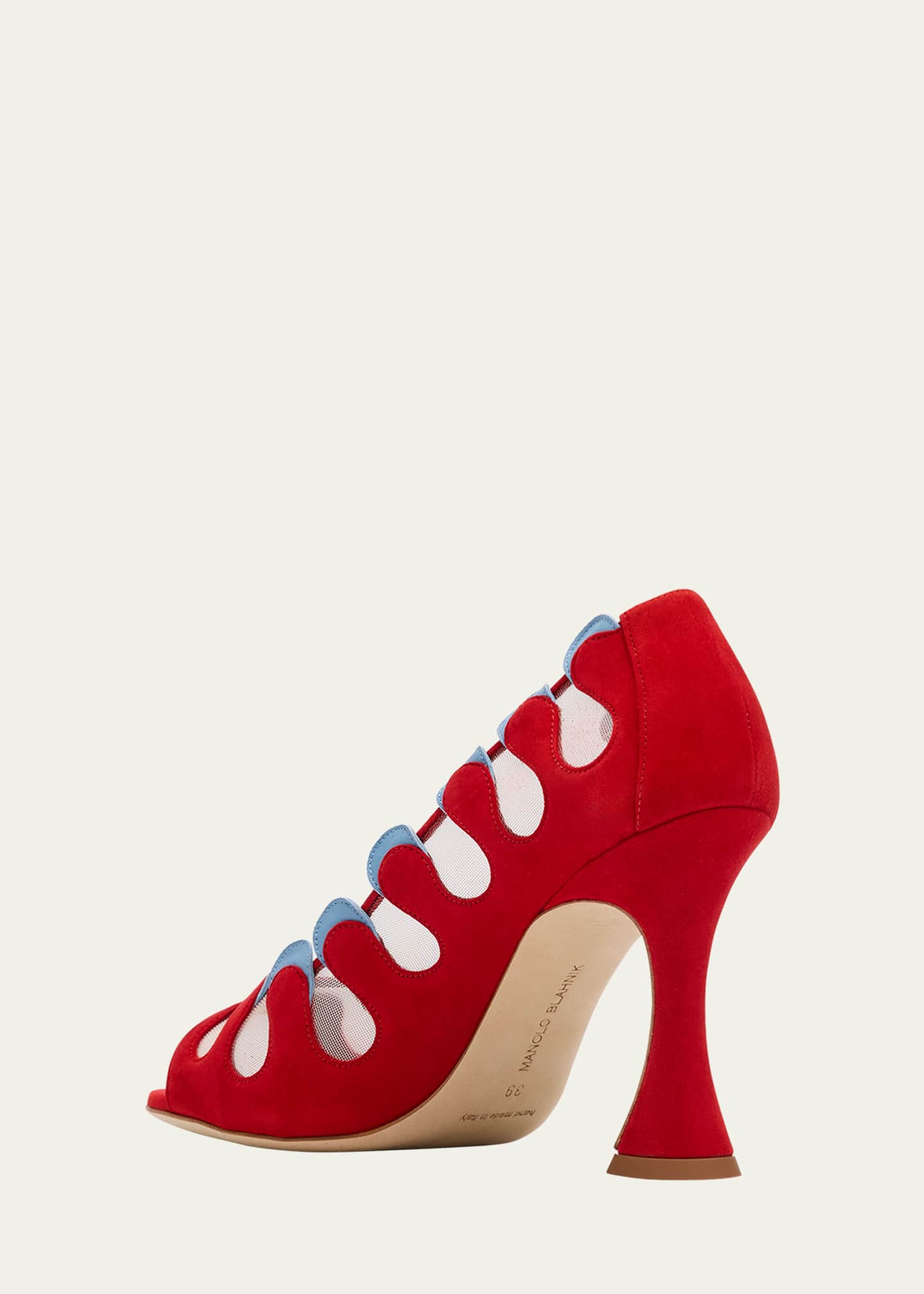 Manolo Blahnik Aziz Kid Suede Open-Toe Pumps Image 4 of 6