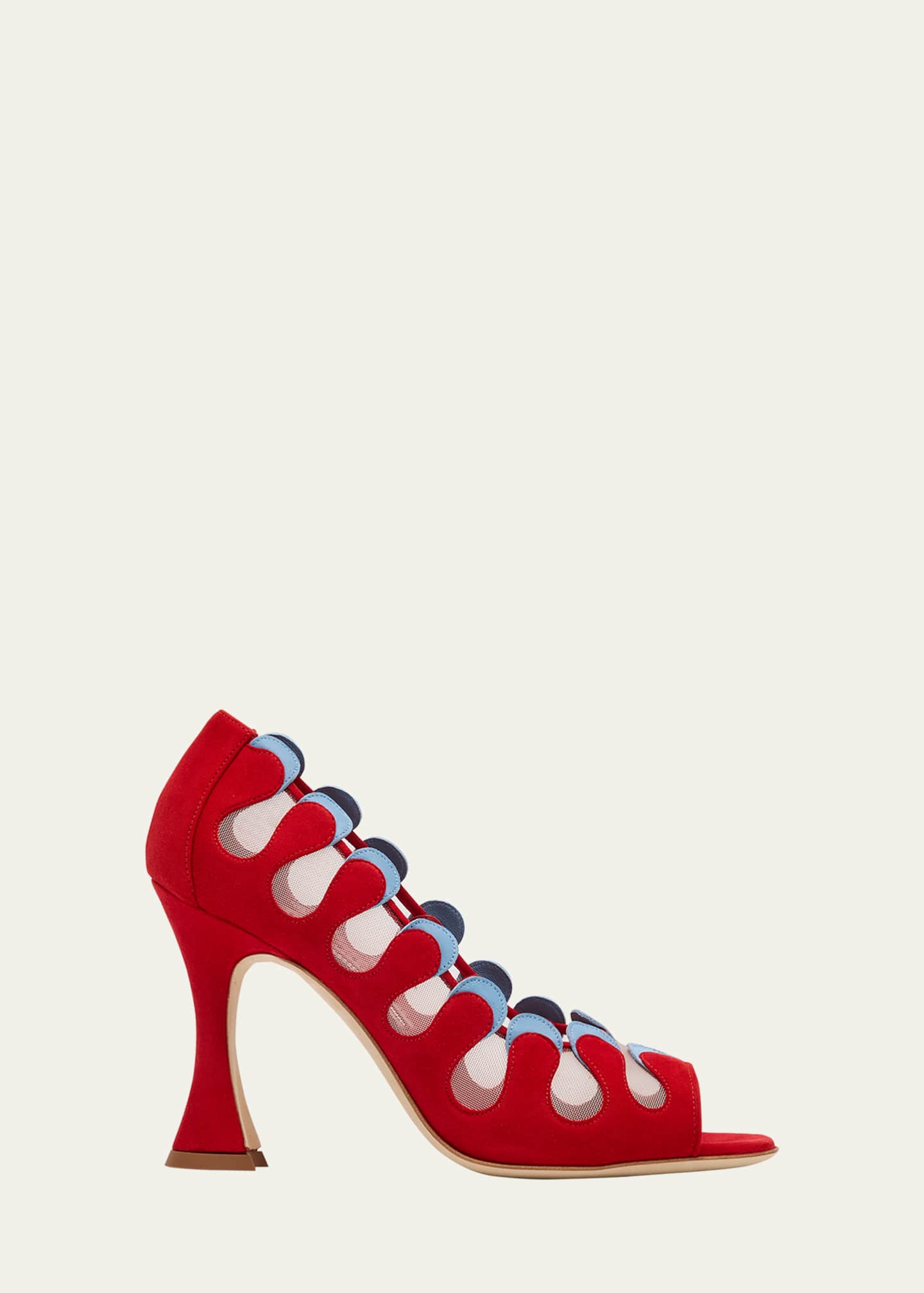 Manolo Blahnik Aziz Kid Suede Open-Toe Pumps Image 1 of 6